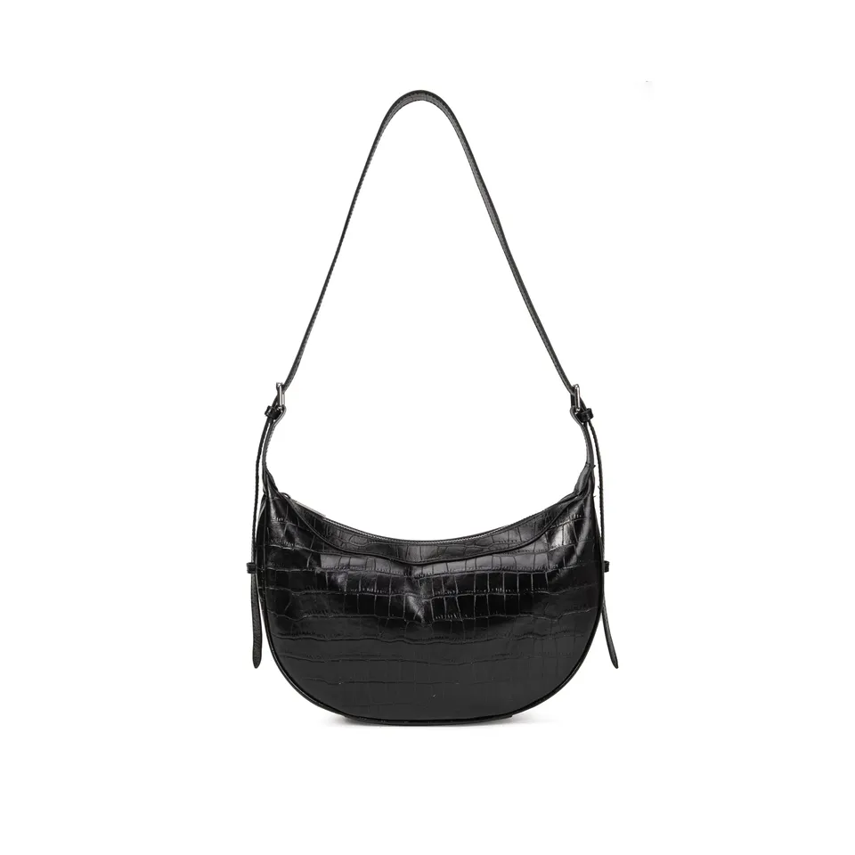 kate-lee-palma-sac-cuir-croco-noir-demi-lune image 1