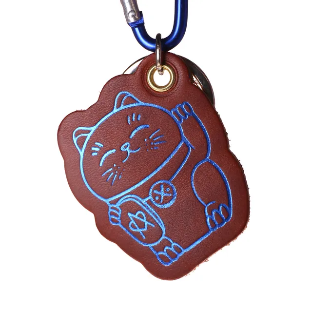 atelier-penso-lucky-cat-porte-cl-s-cuir-marron-bleu image 1
