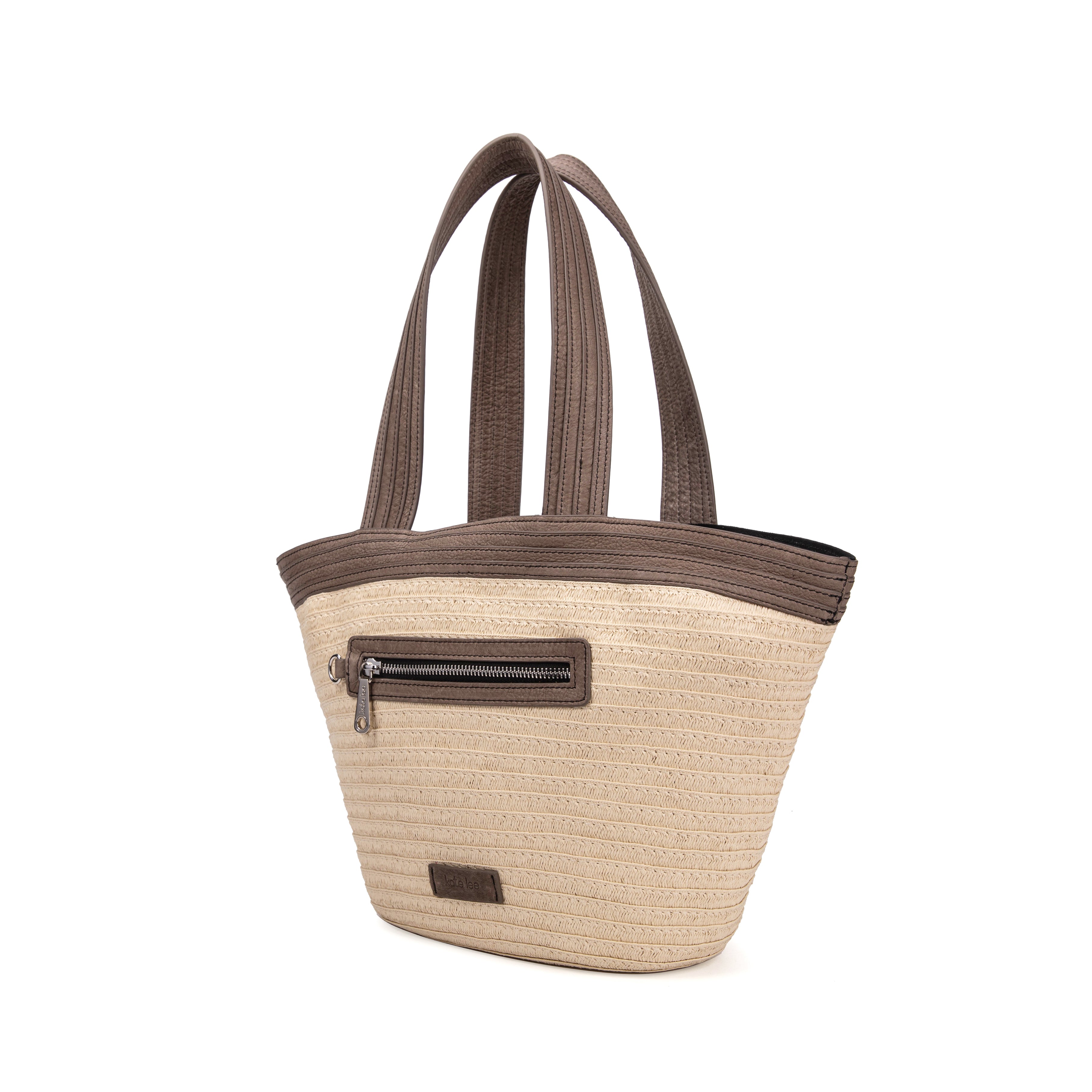 kate-lee-m-cabas-patty-panier-paille-gris-fonc-cuir image 2