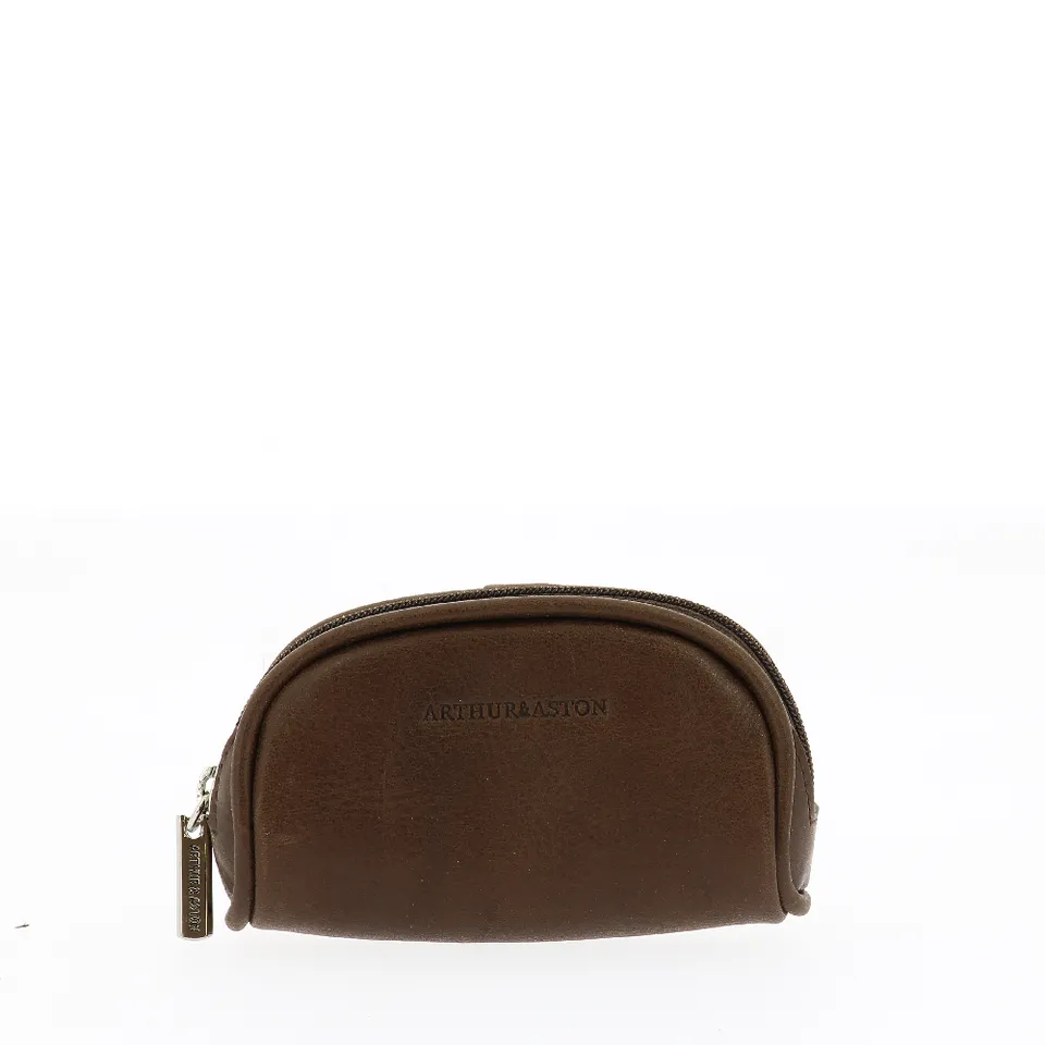 arthur-et-aston-rose-porte-monnaie-cuir-marron-demi-lune image 1