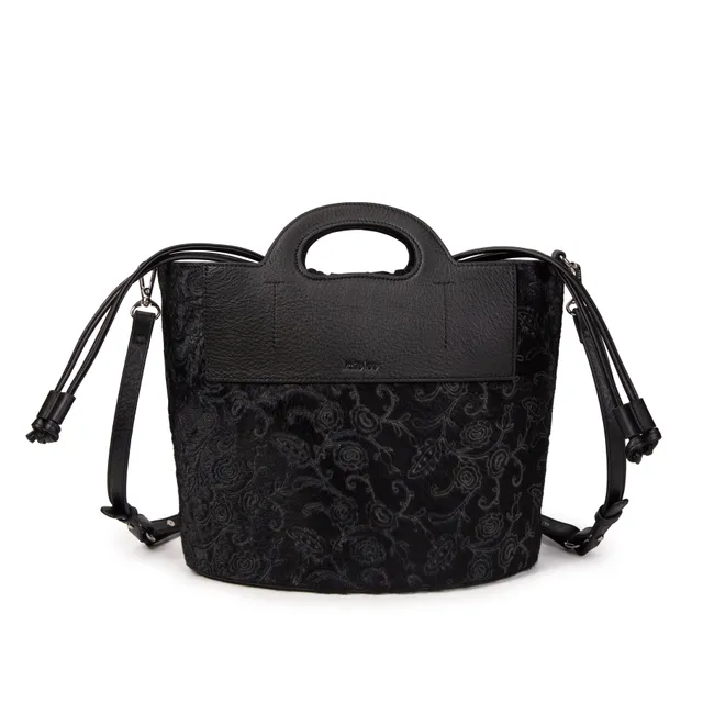 kate-lee-st-tropez-sac-seau-cuir-noir-fleurs image 1