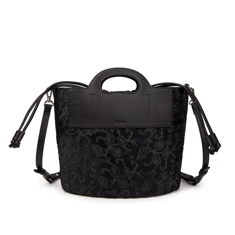 kate-lee-st-tropez-sac-seau-cuir-noir-fleurs image 1