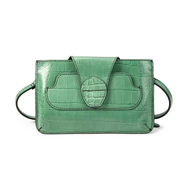 kate-lee-pochette-lp-cuir-croco-vert-bandouli-re image 1