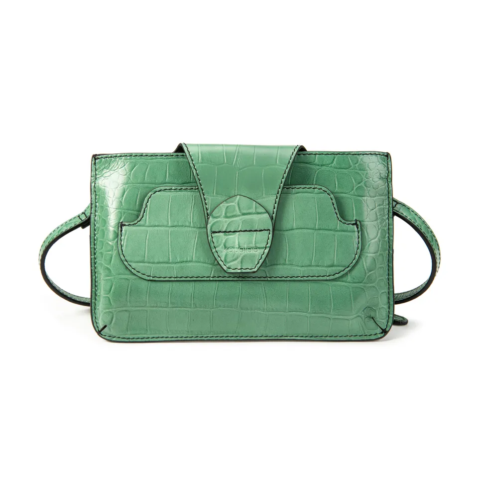 kate-lee-pochette-lp-cuir-croco-vert-bandouli-re image 1