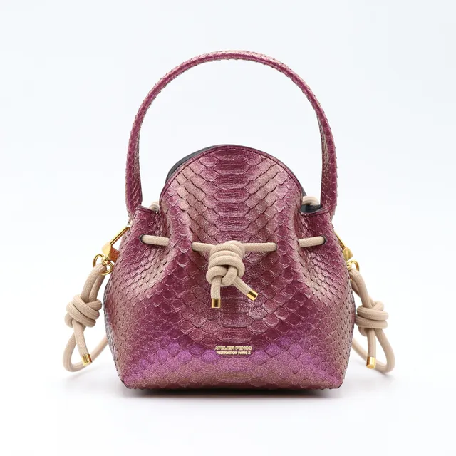 atelier-penso-mini-bucket-sac-seau-cuir-python-shiny-burgundy image 1