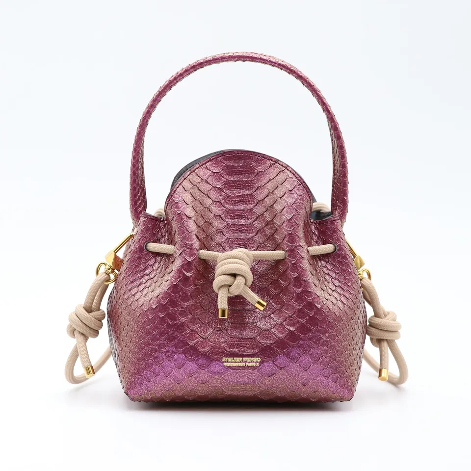 atelier-penso-mini-bucket-sac-seau-cuir-python-shiny-burgundy image 1