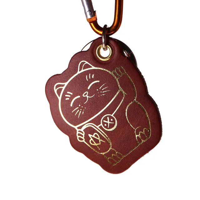 atelier-penso-luckey-holder-porte-cl-s-cuir-lucky-cat-marron-dor image 1