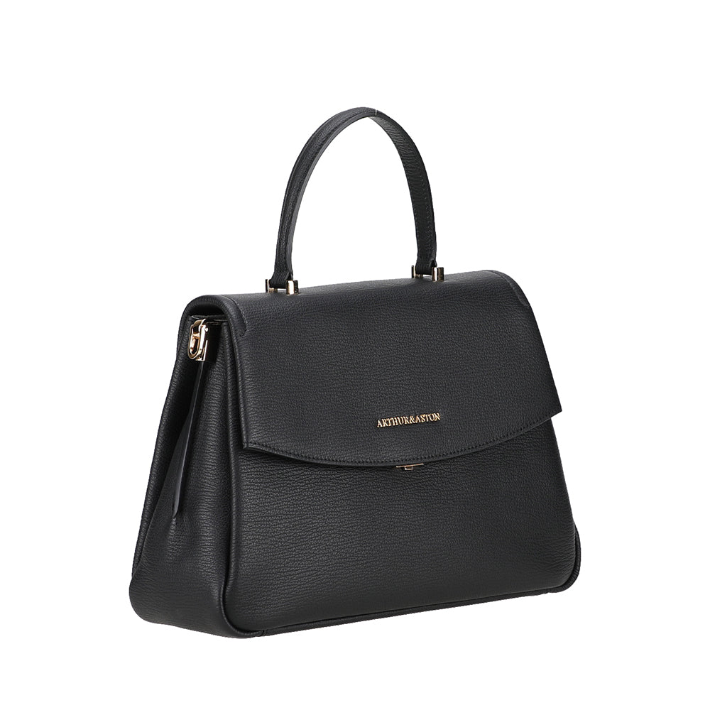 arthur-et-aston-nora-sac-main-cuir-noir-dor image 8