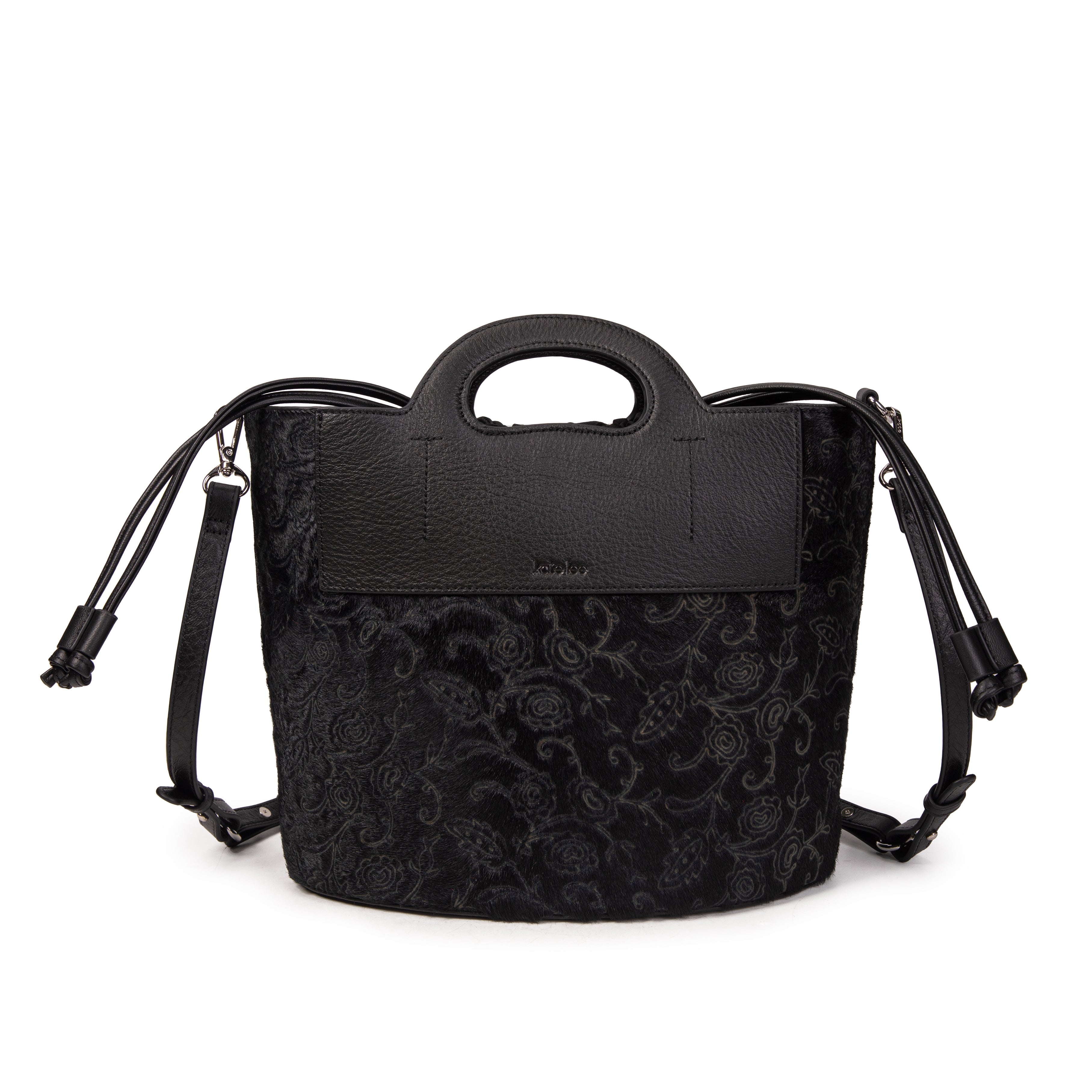 kate-lee-st-tropez-sac-seau-cuir-noir-fleurs image 1