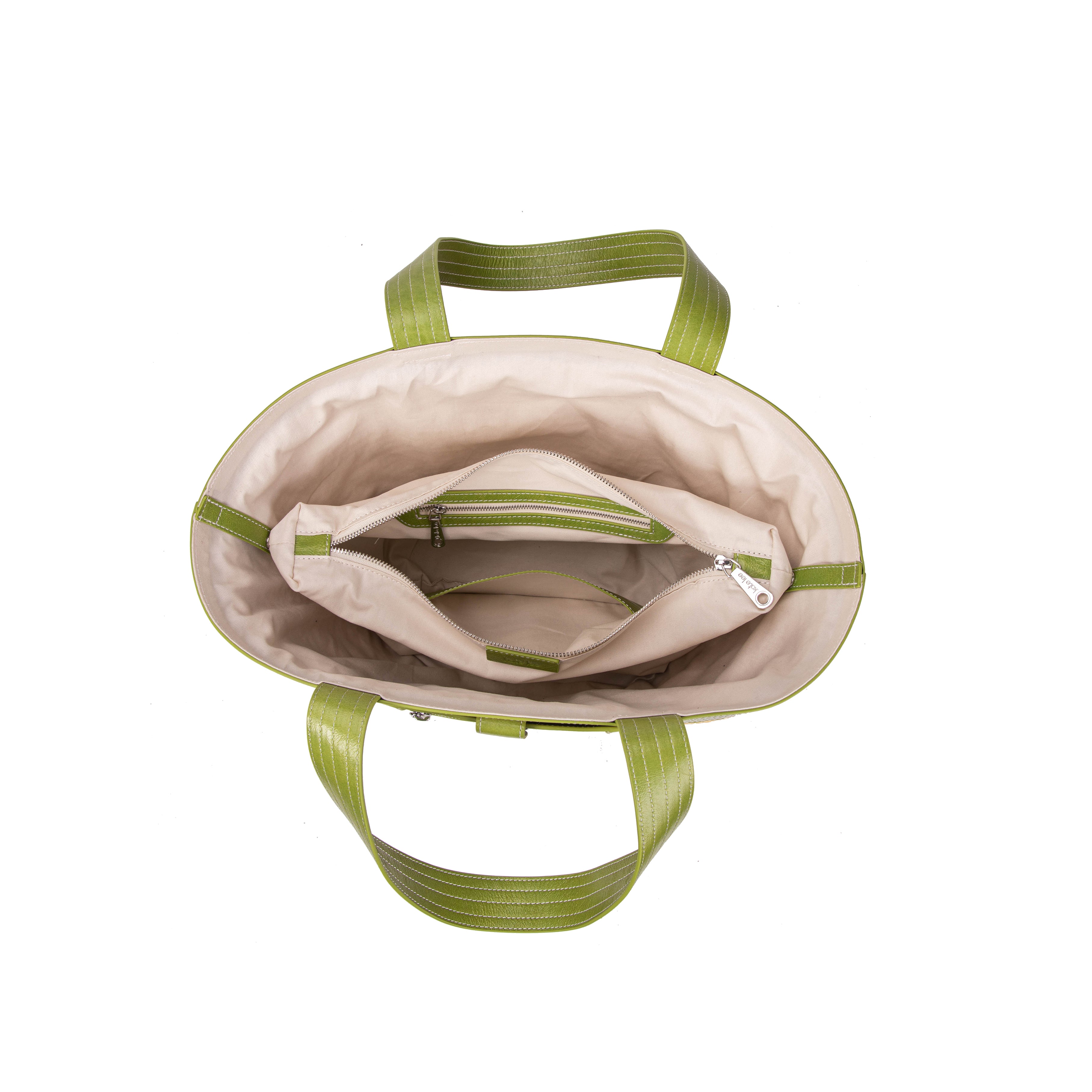 kate-lee-panier-madeleine-sac-cabas-vert-paille-vachette image 3