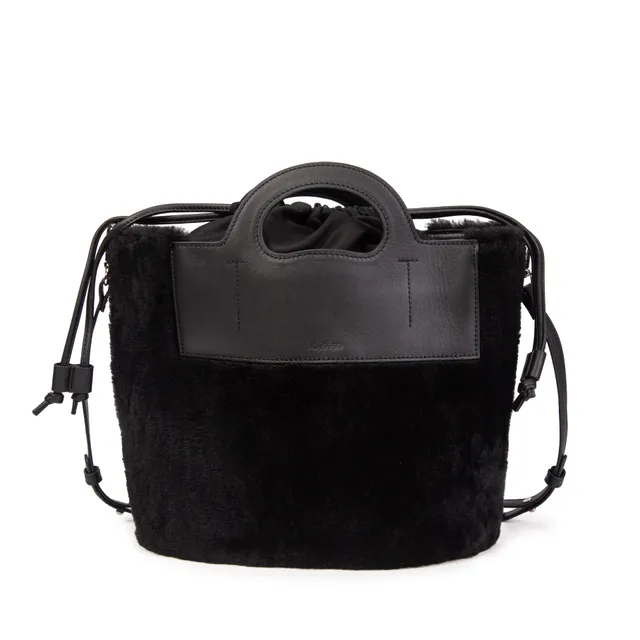kate-lee-st-tropez-sac-seau-noir-shearling-cuir image 1