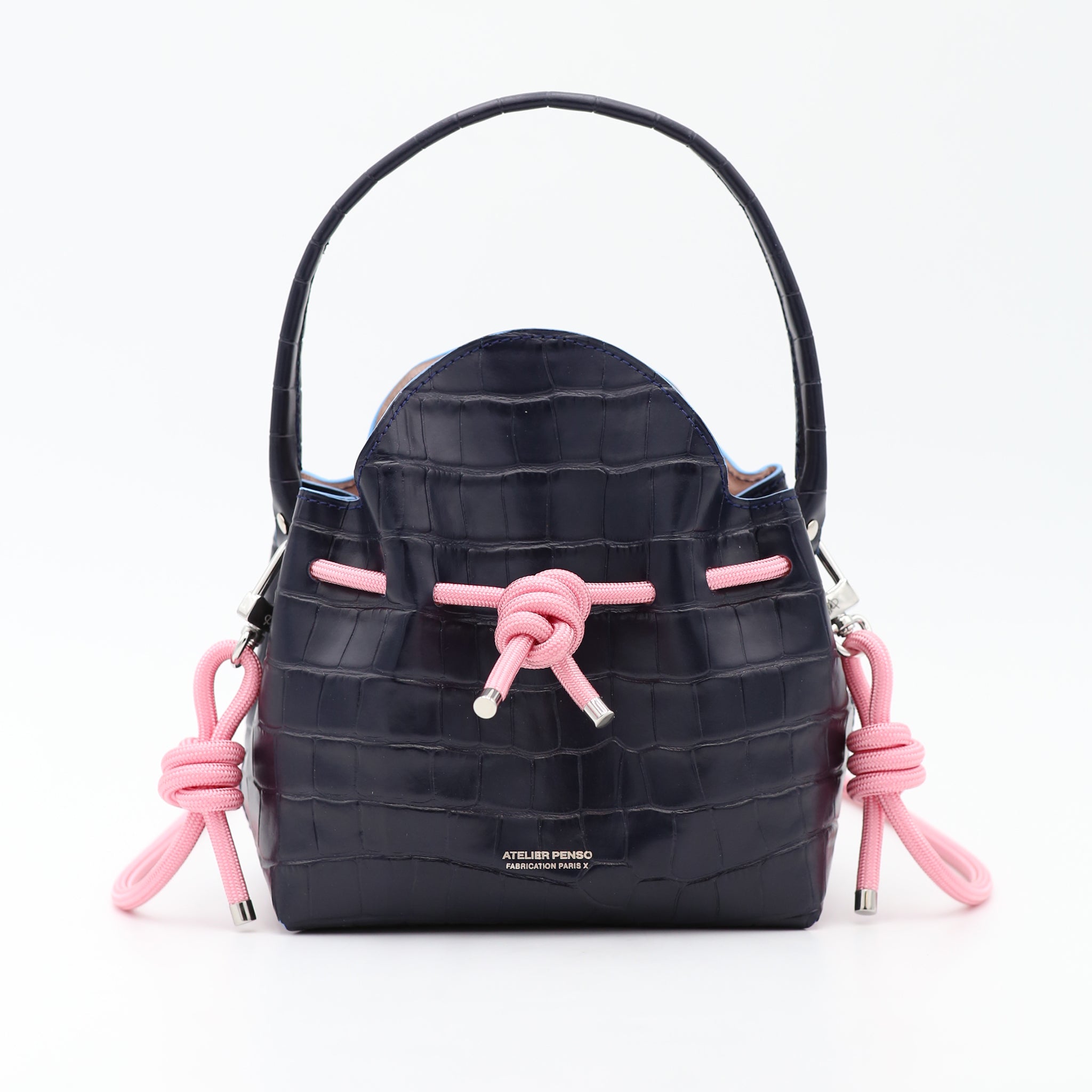 atelier-penso-mini-bucket-sac-seau-cuir-croco-marine-orange-corde image 1