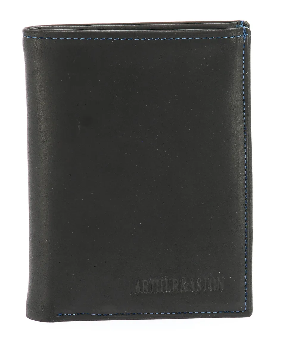 arthur-et-aston-louis-petit-portefeuille-cuir-noir-fil-bleu image 1