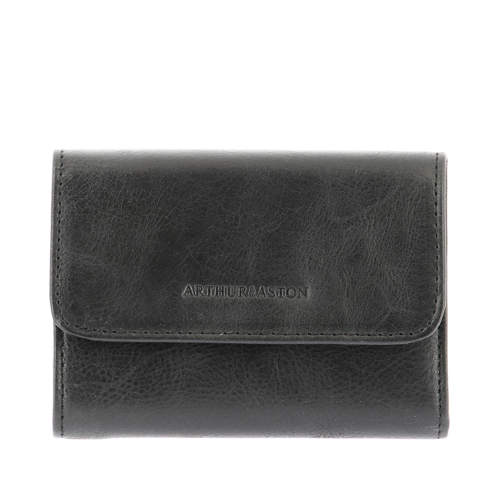arthur-et-aston-rose-porte-cartes-rabat-cuir-noir-femme image 1