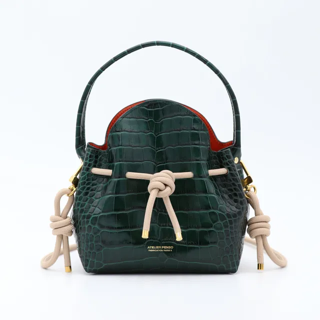 atelier-penso-mini-bucket-sac-seau-cuir-croco-emeraude-terracotta image 1