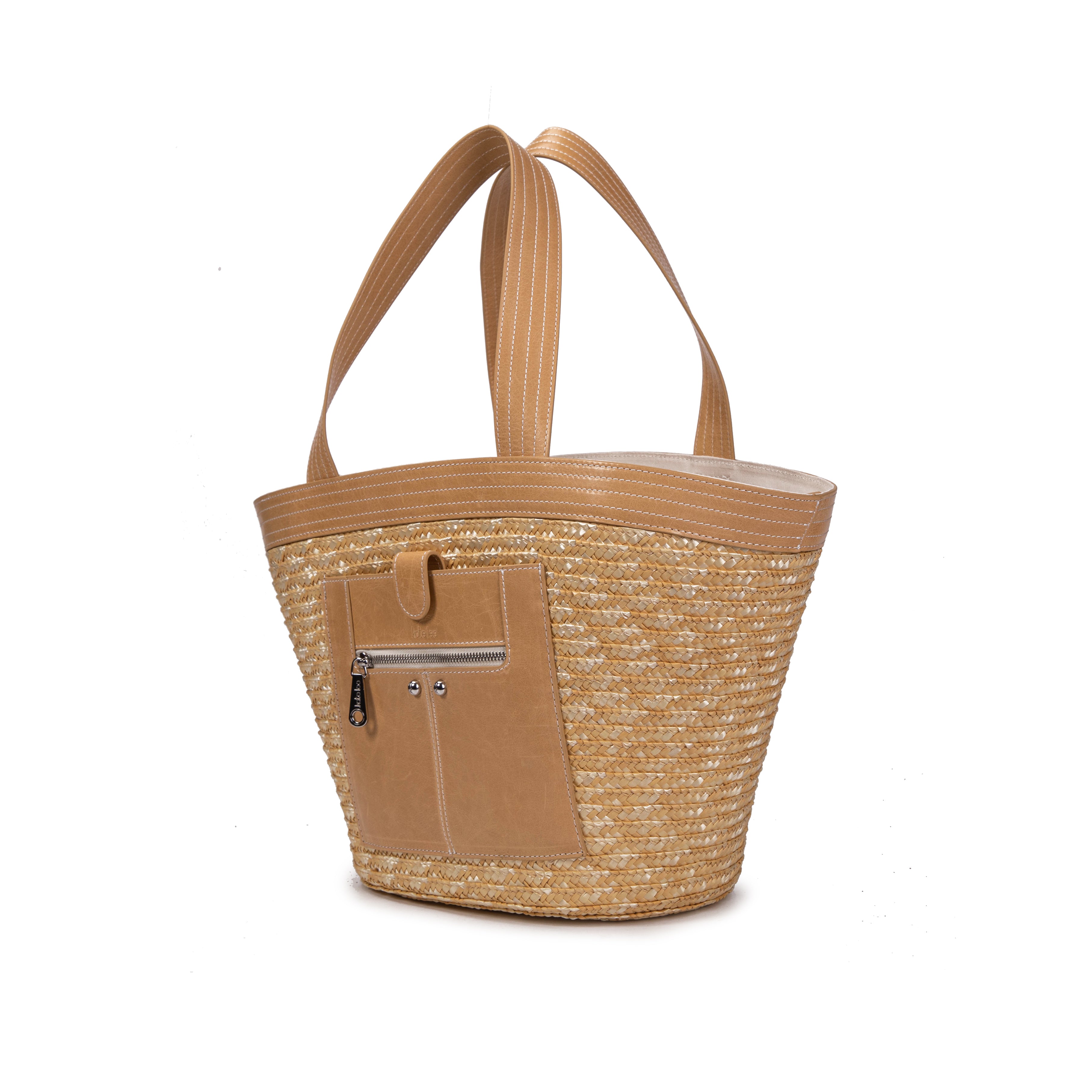 kate-lee-panier-madeleine-sac-cabas-paille-sable-cuir image 2
