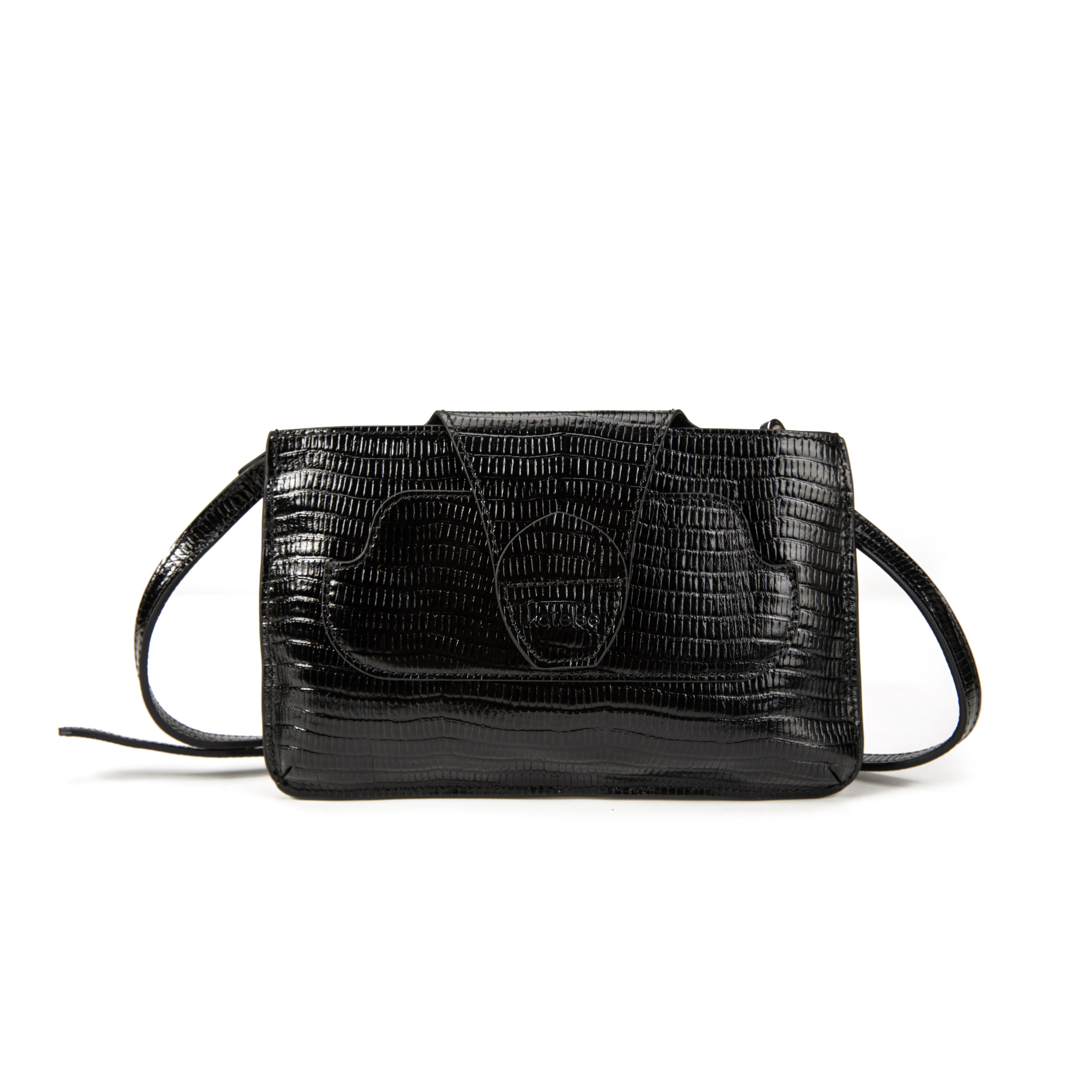 kate-lee-lp-pochette-cuir-noir-l-zard-bandouli-re image 1
