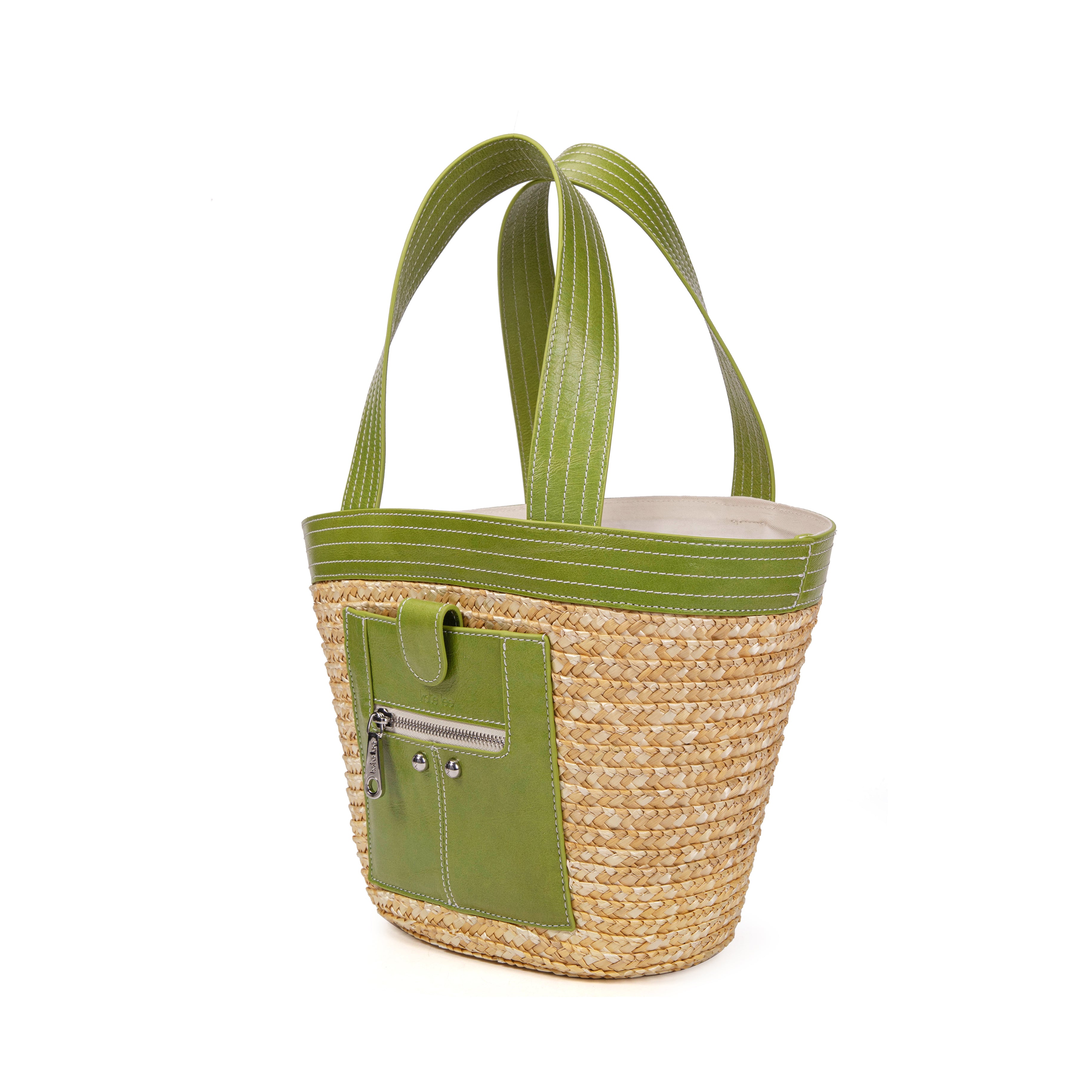 kate-lee-m-panier-madele-sac-panier-vert-paille-cuir image 2