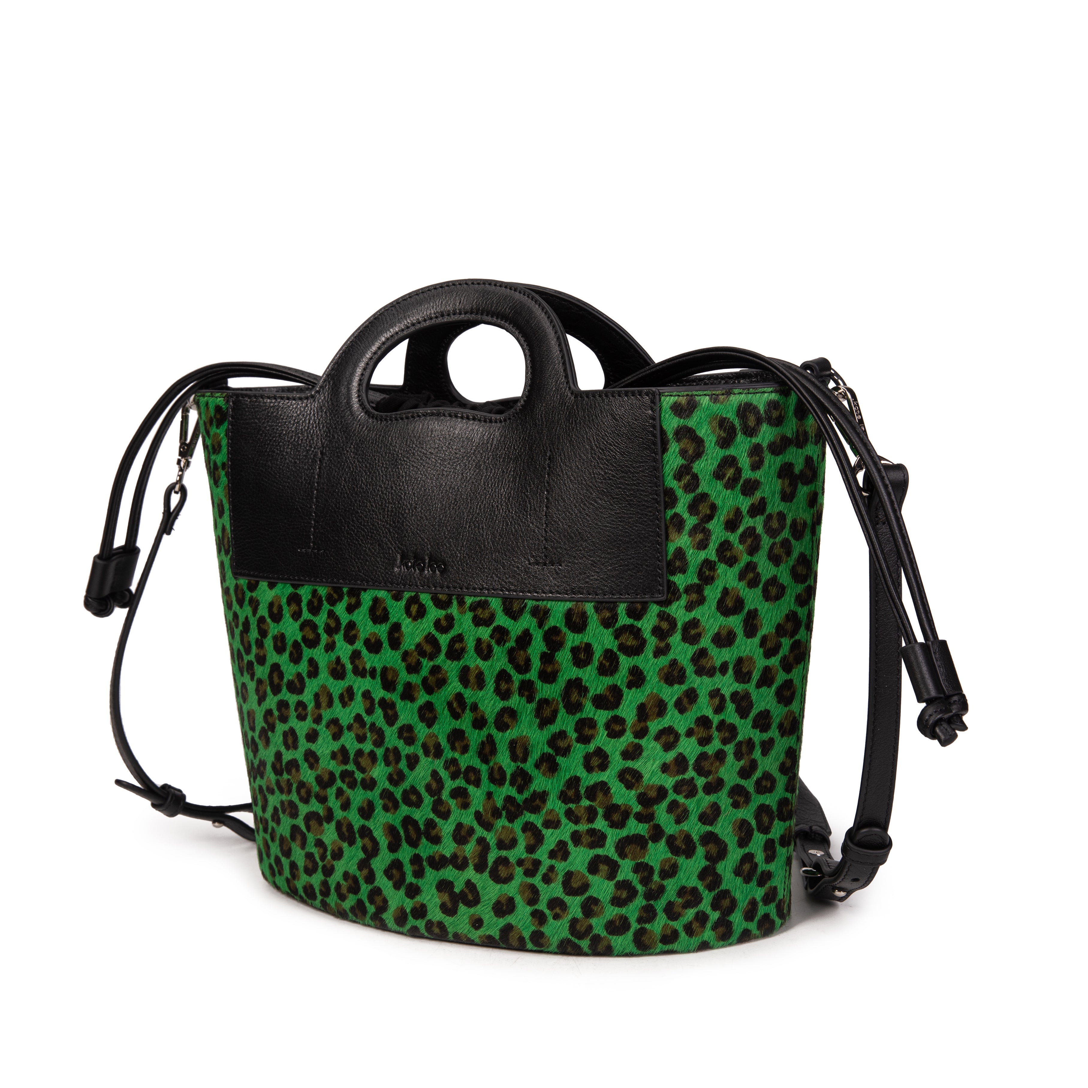 kate-lee-st-tropez-sac-seau-cuir-vert-l-opard image 2