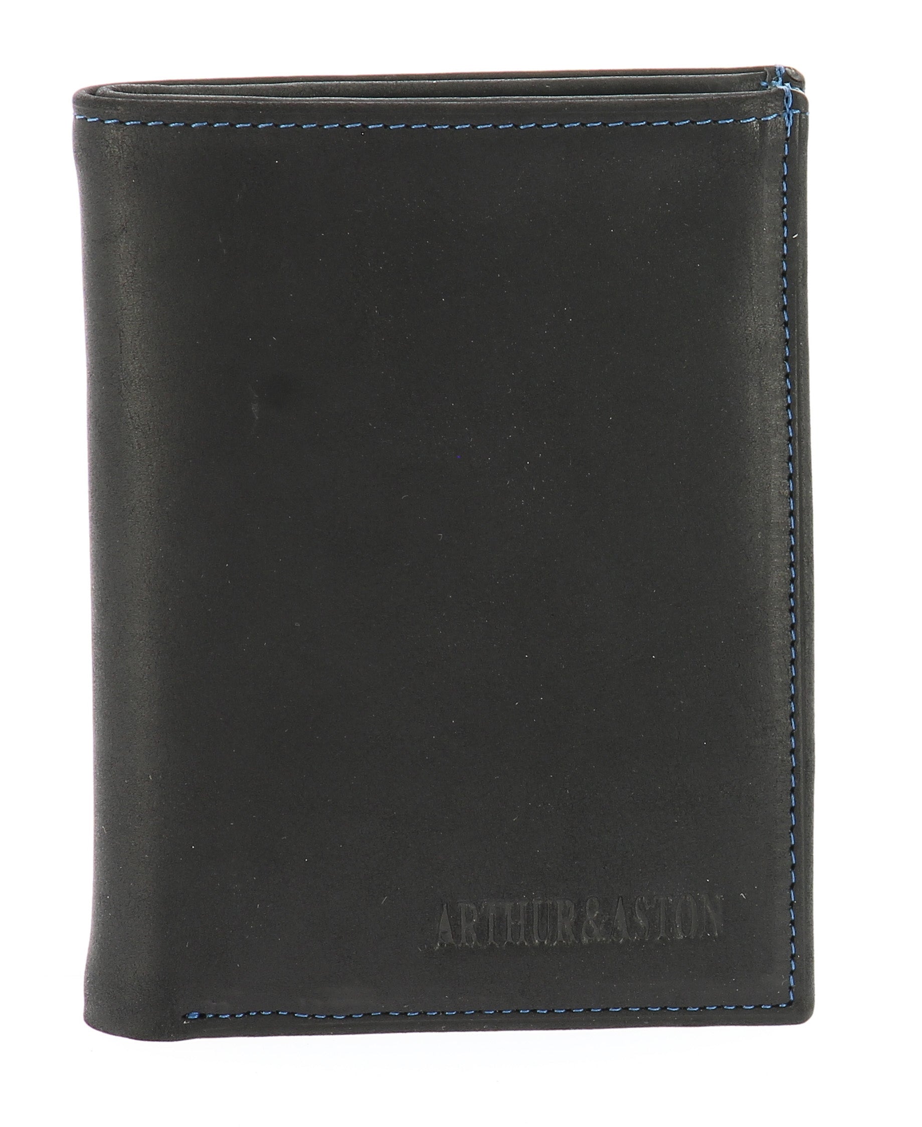 arthur-et-aston-louis-petit-portefeuille-cuir-noir-fil-bleu image 1