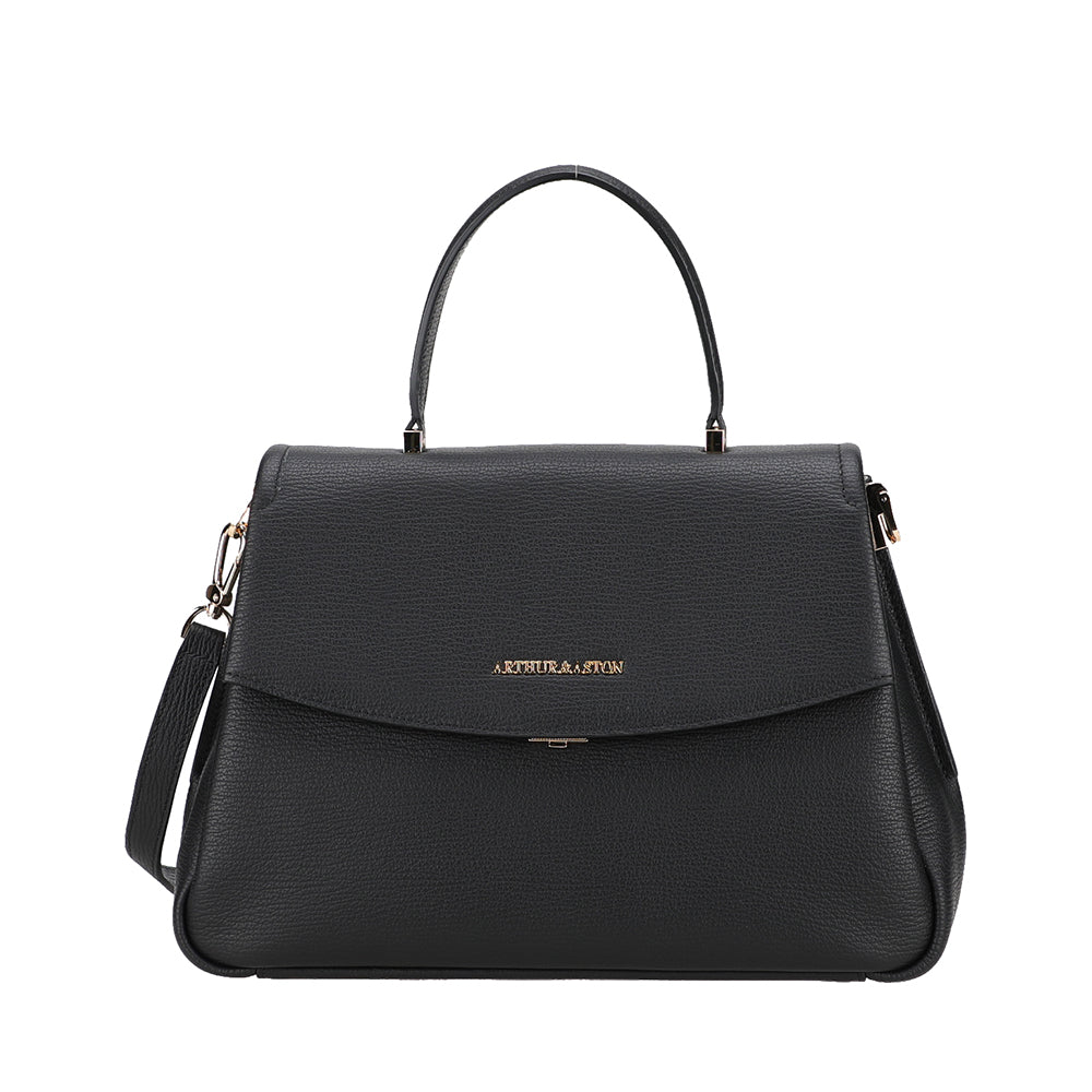arthur-et-aston-nora-sac-main-cuir-noir-dor image 1