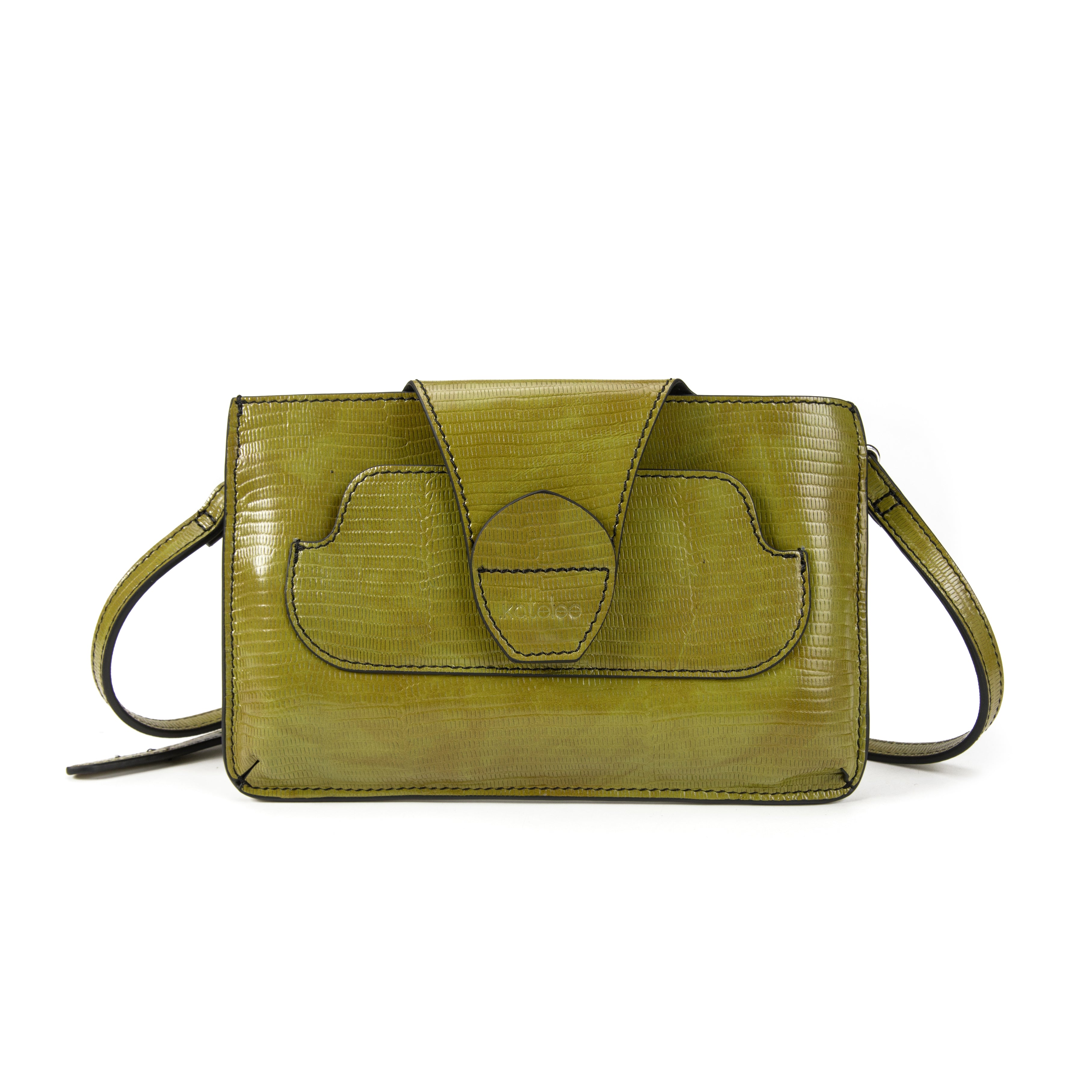 kate-lee-pochette-lp-cuir-l-zard-olive-bandouli-re image 1