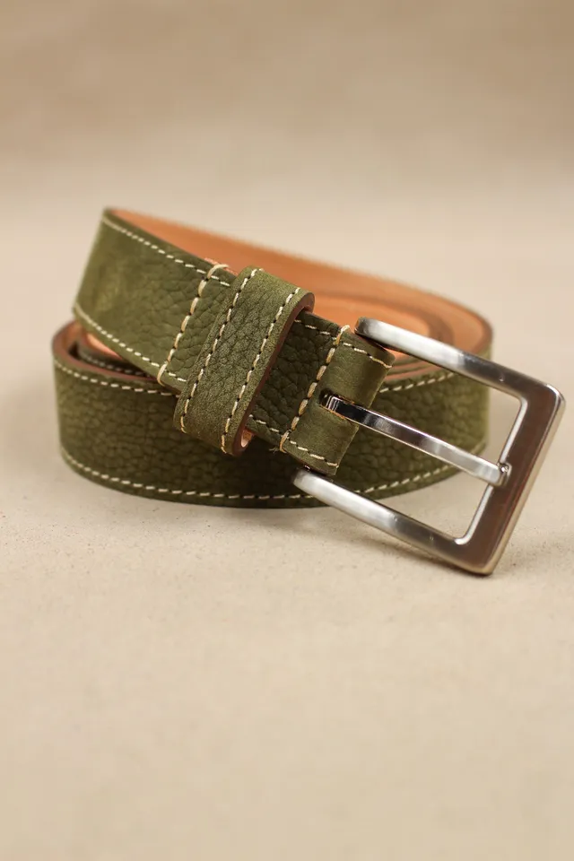 charles-et-charlus-ceinture-35-plate-4004-cuir-nubuck-kaki-90 image 1
