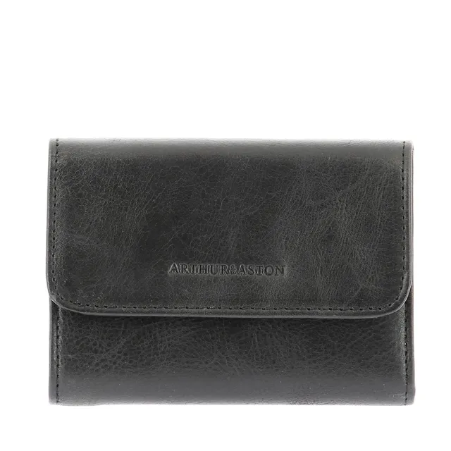 arthur-et-aston-rose-porte-cartes-rabat-cuir-noir-femme image 1