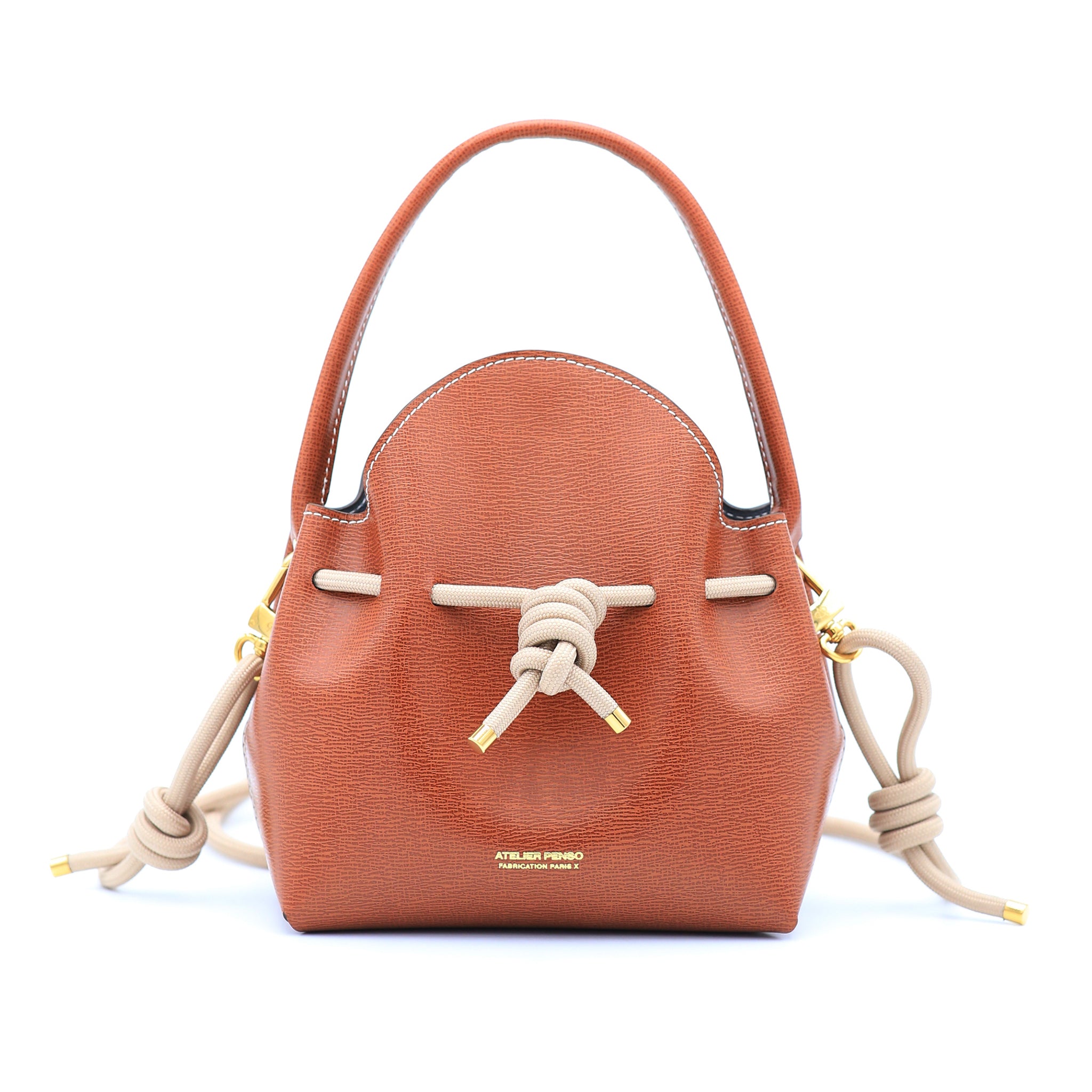 atelier-penso-mini-bucket-mini-sac-seau-saffiano-cognac image 1