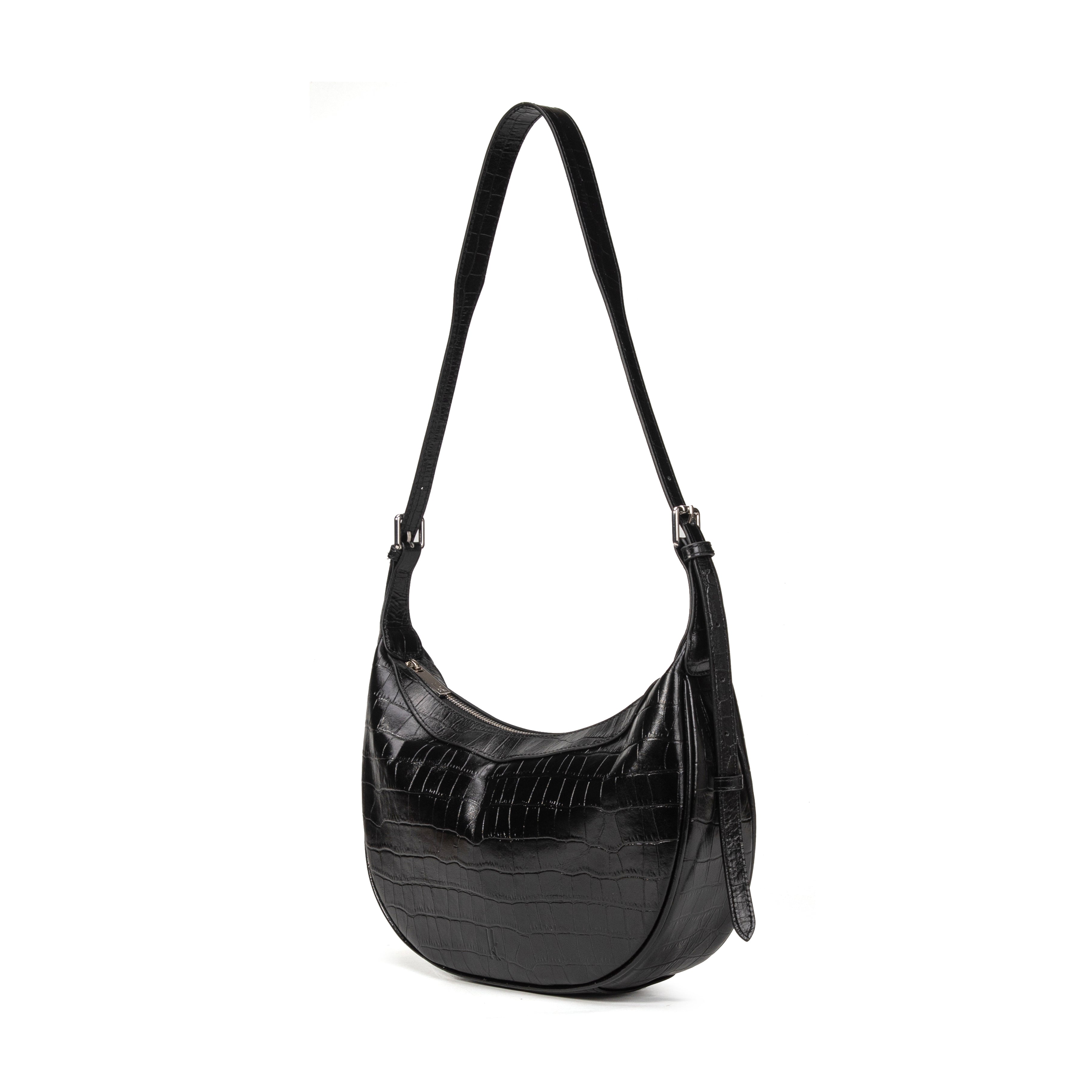kate-lee-palma-sac-cuir-croco-noir-demi-lune image 2