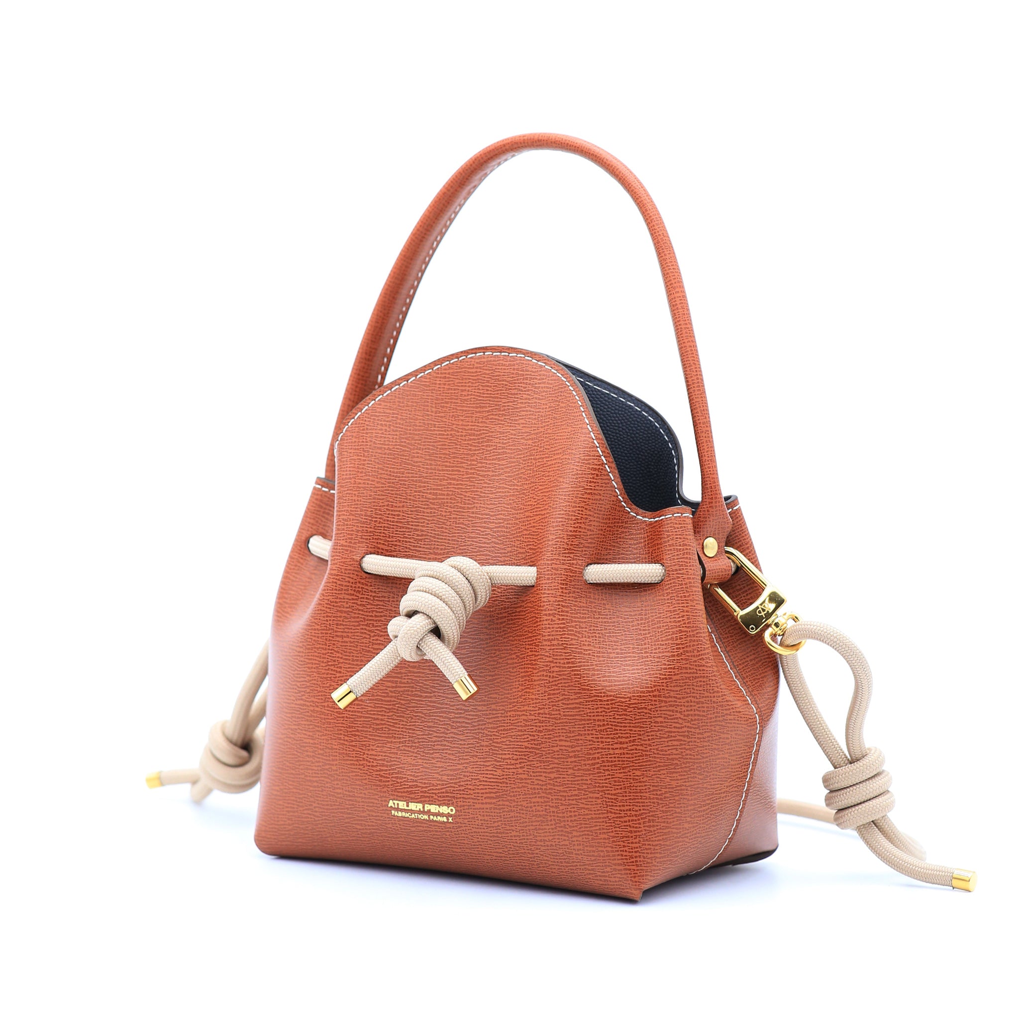 atelier-penso-mini-bucket-mini-sac-seau-saffiano-cognac image 2