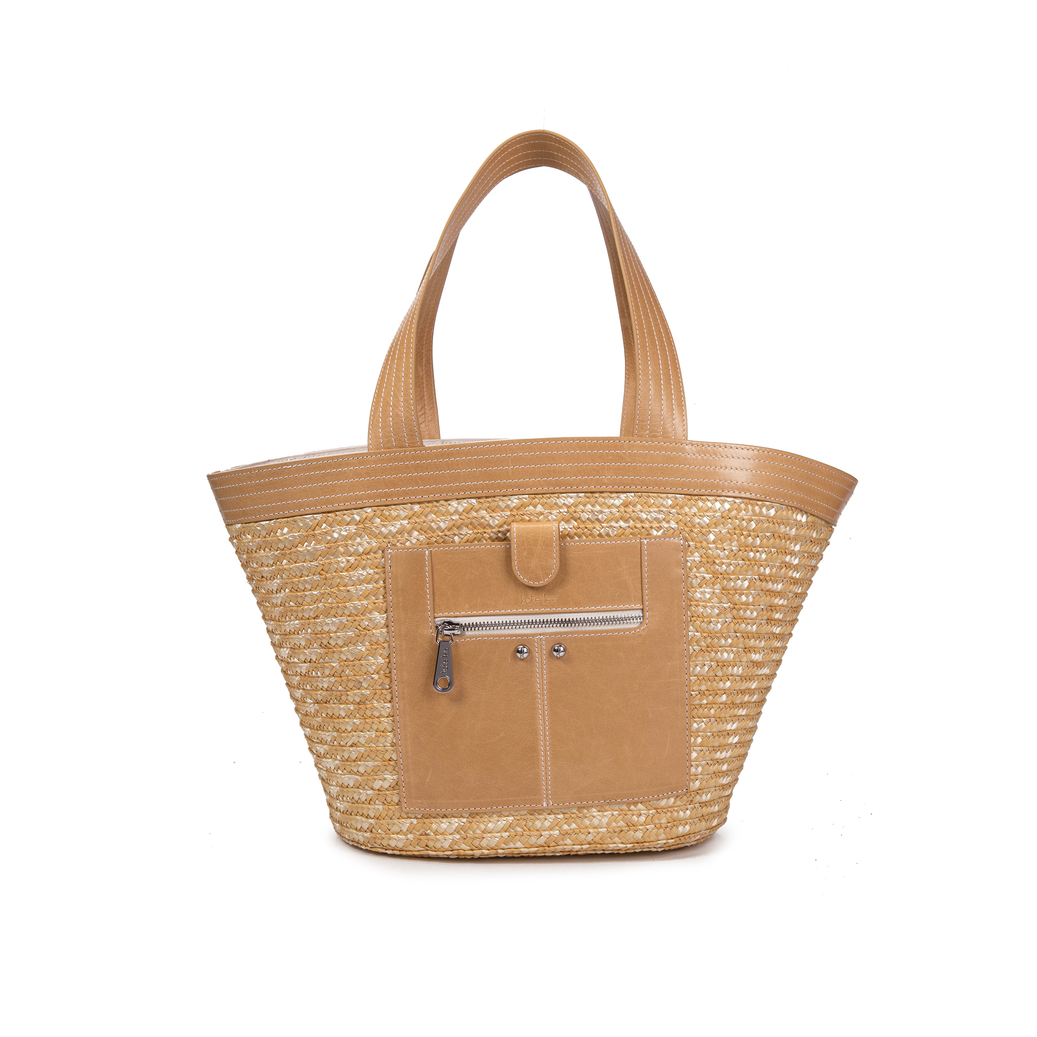 kate-lee-panier-madeleine-sac-cabas-paille-sable-cuir image 1