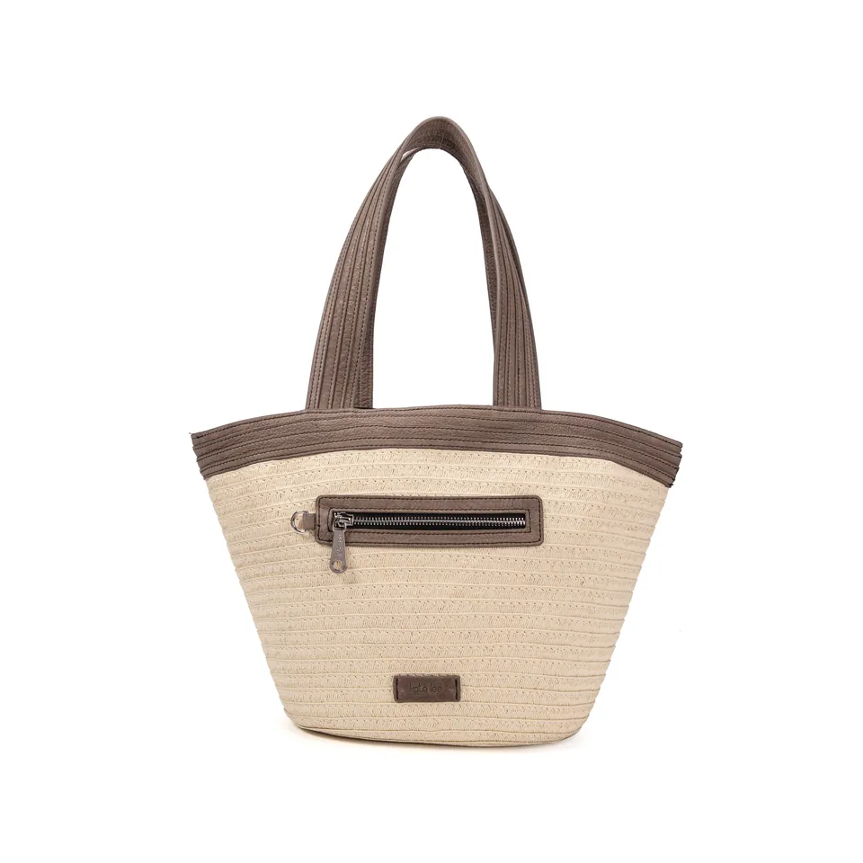 kate-lee-m-cabas-patty-panier-paille-gris-fonc-cuir image 1