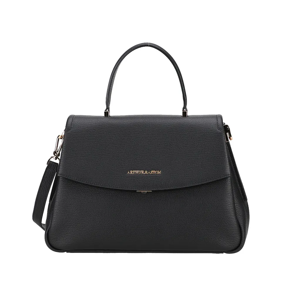arthur-et-aston-nora-sac-main-cuir-noir-dor image 1