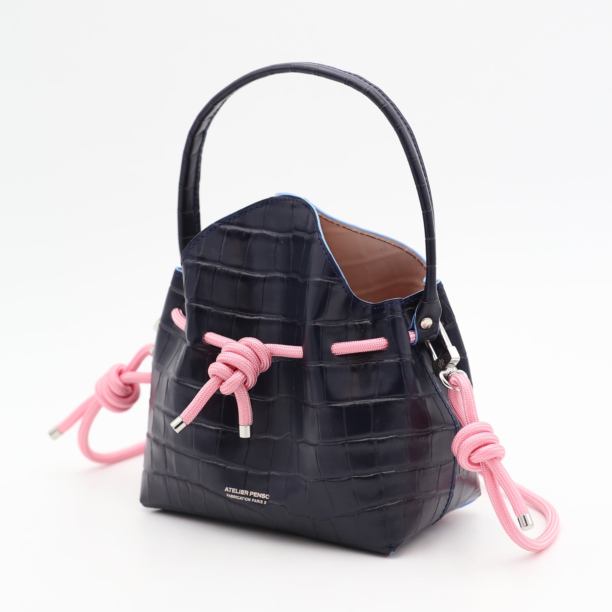 atelier-penso-mini-bucket-sac-seau-cuir-croco-marine-orange-corde image 2