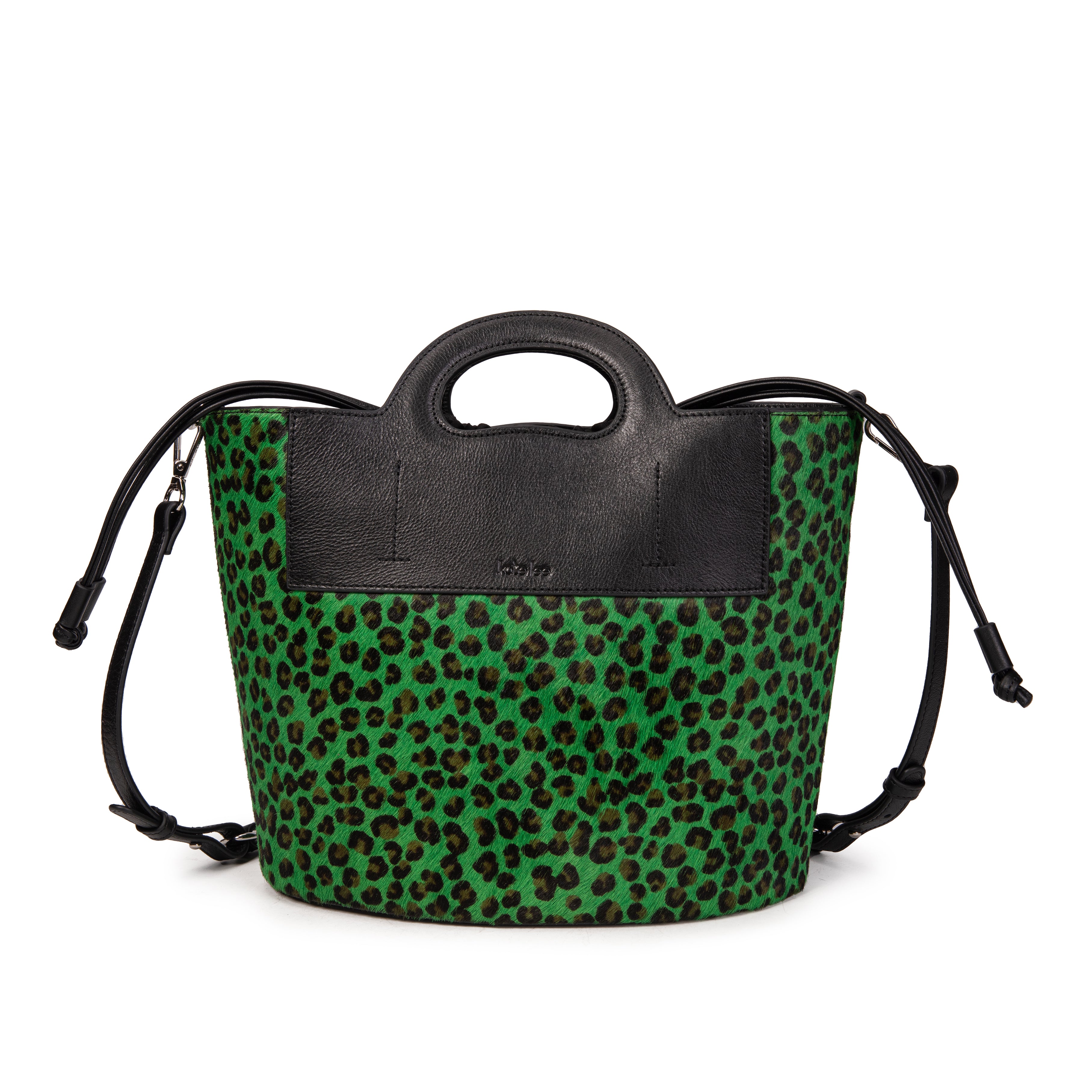 kate-lee-st-tropez-sac-seau-cuir-vert-l-opard image 1