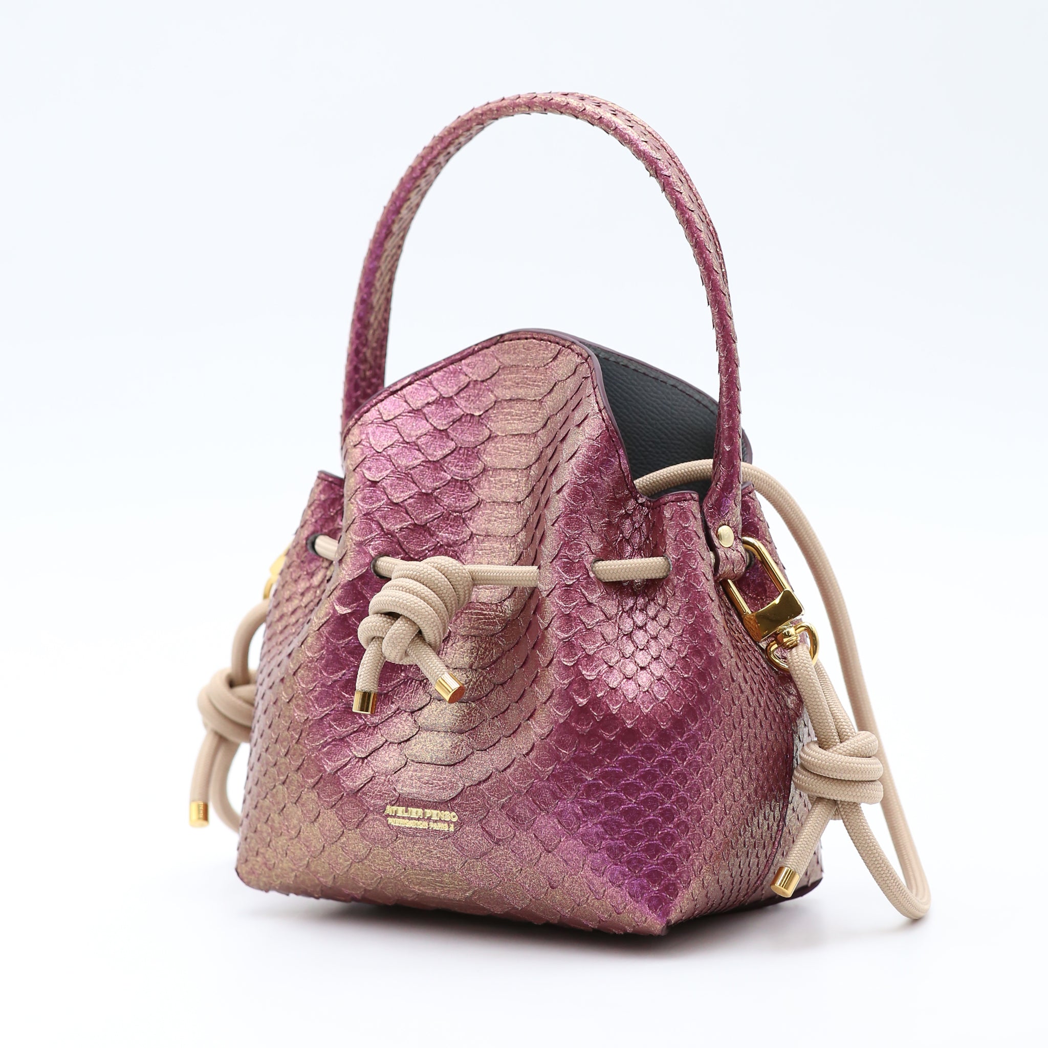 atelier-penso-mini-bucket-sac-seau-cuir-python-shiny-burgundy image 2