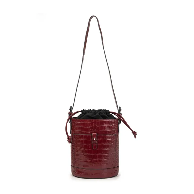 kate-lee-louvre-croco-sac-seau-cuir-lie-de-vin image 1