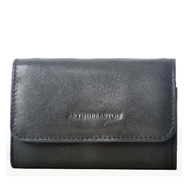 arthur-et-aston-rose-porte-monnaie-cuir-femme-noir-huil image 1