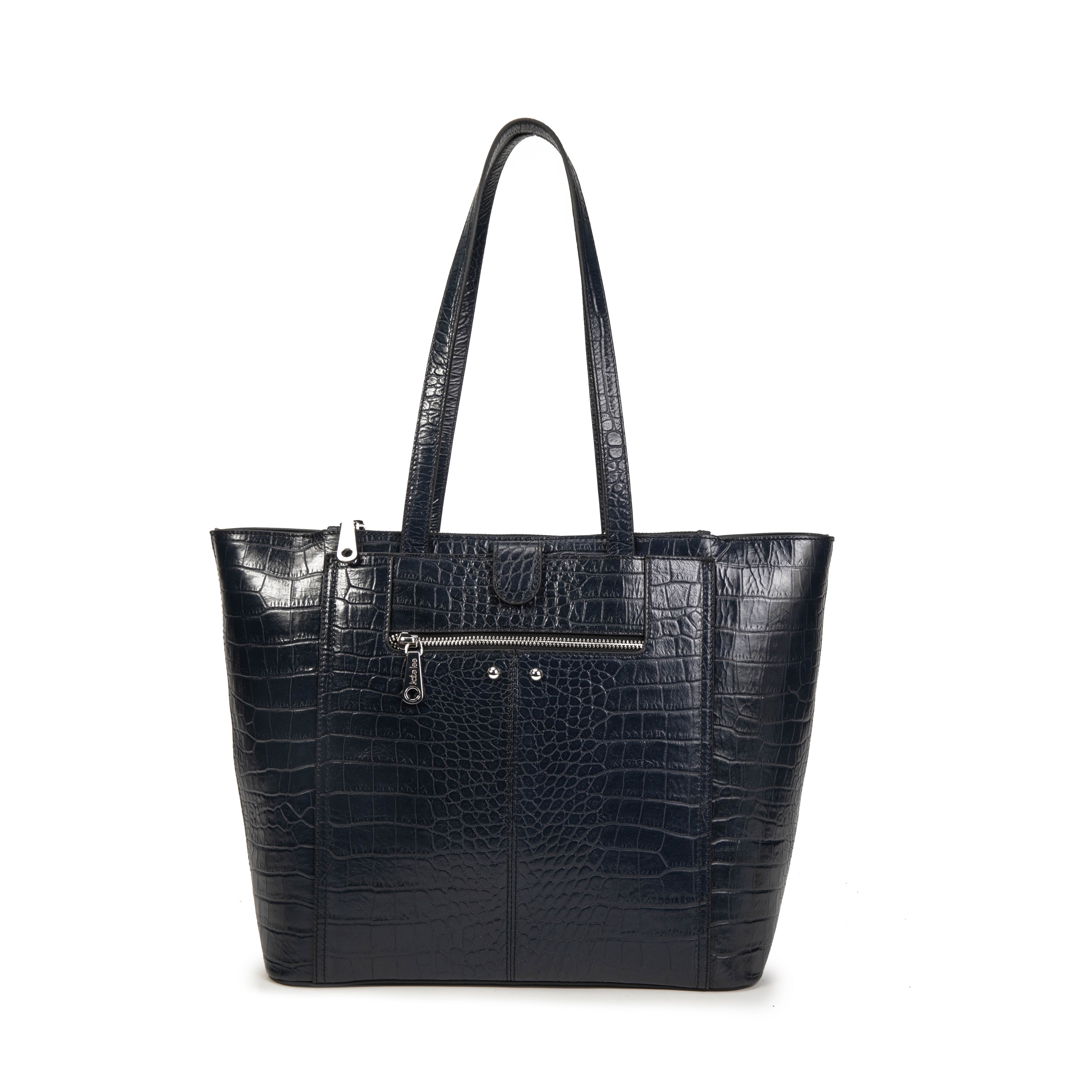 kate-lee-madele-croco-sac-cabas-cuir-bleu-nuit-croco image 1