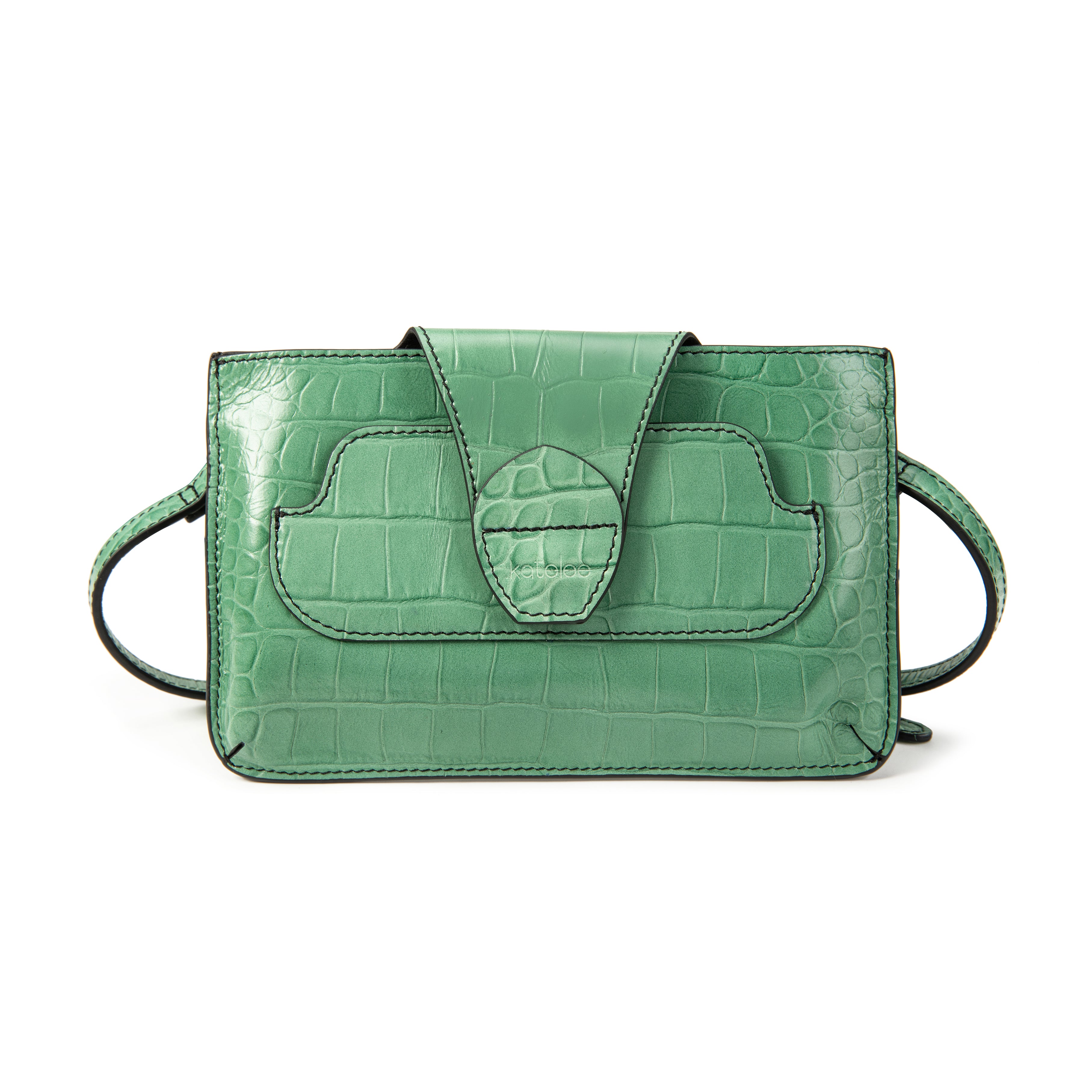 kate-lee-pochette-lp-cuir-croco-vert-bandouli-re image 1