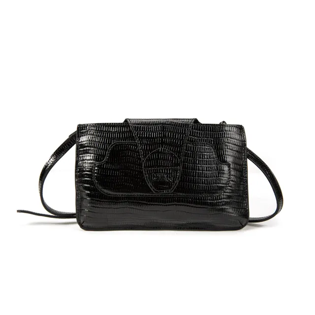 kate-lee-lp-pochette-cuir-noir-l-zard-bandouli-re image 1
