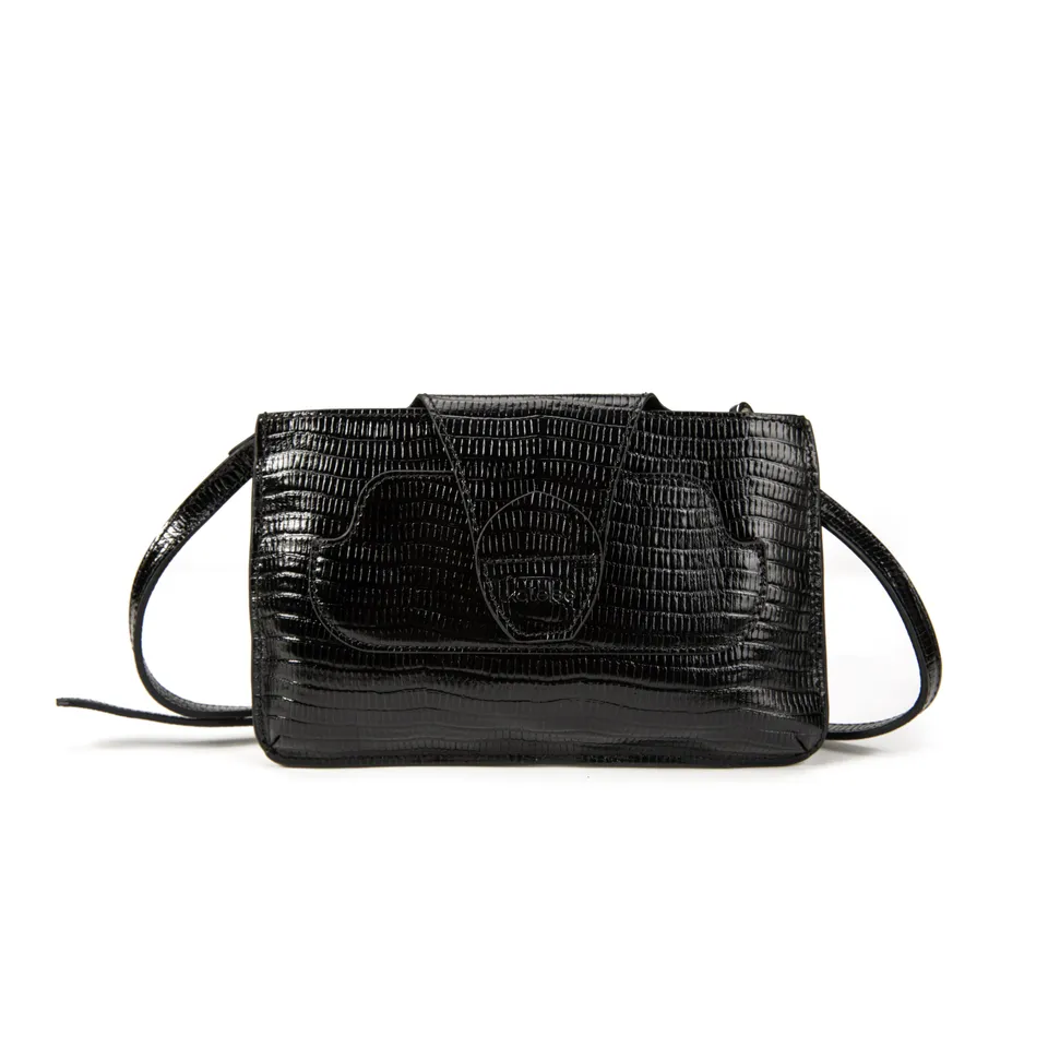 kate-lee-lp-pochette-cuir-noir-l-zard-bandouli-re image 1