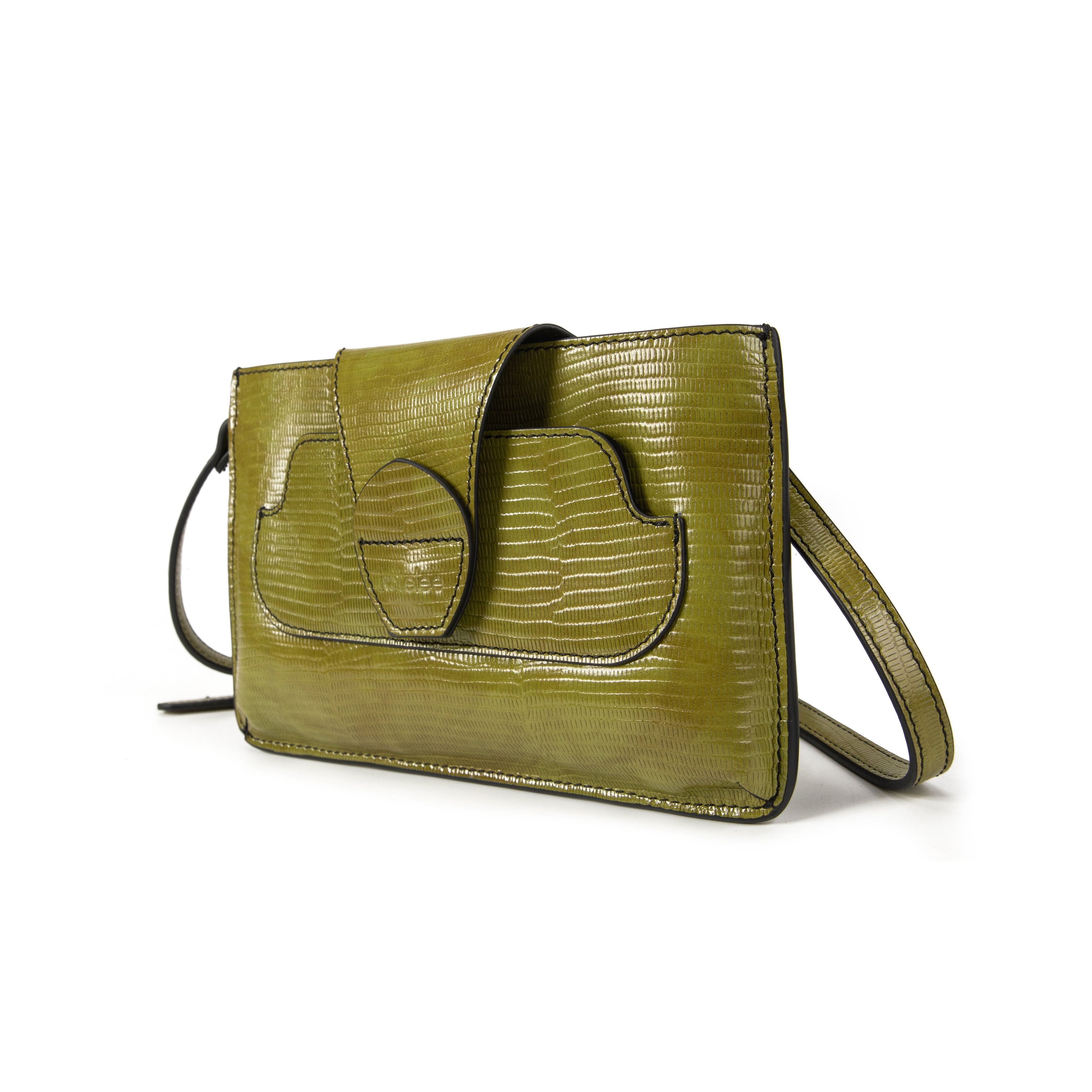kate-lee-pochette-lp-cuir-l-zard-olive-bandouli-re image 2