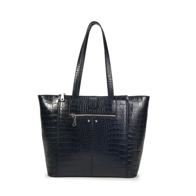 kate-lee-madele-croco-sac-cabas-cuir-bleu-nuit-croco image 1
