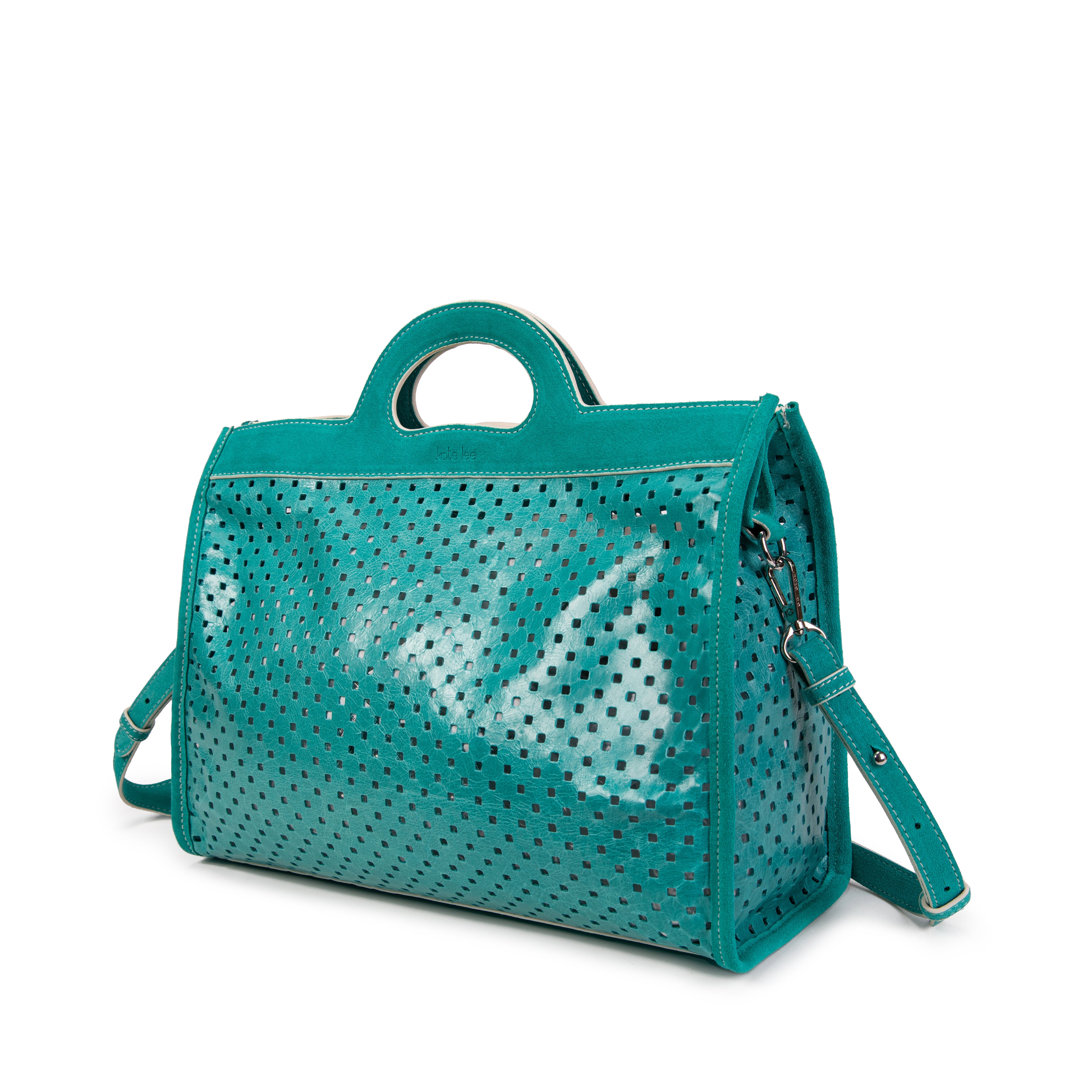 kate-lee-gae-sac-cabas-cuir-turquoise-perfor image 2