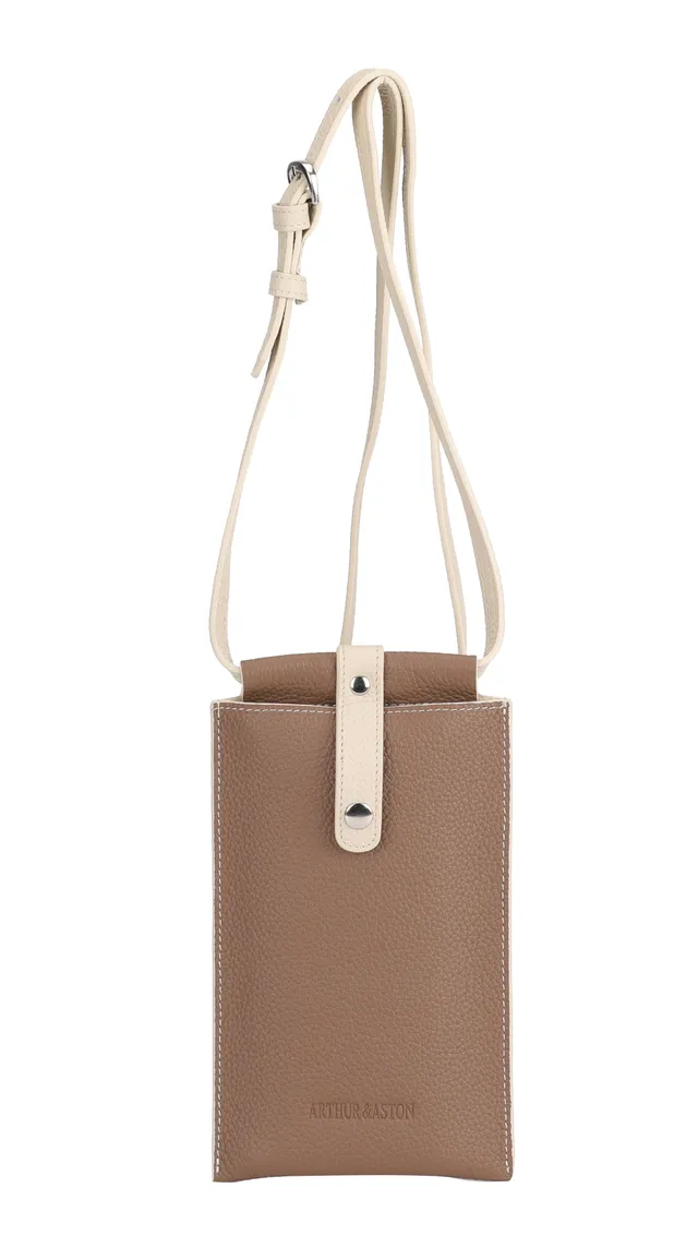 arthur-et-aston-joy-pochette-t-l-phone-cuir-taupe-bandouli-re image 1