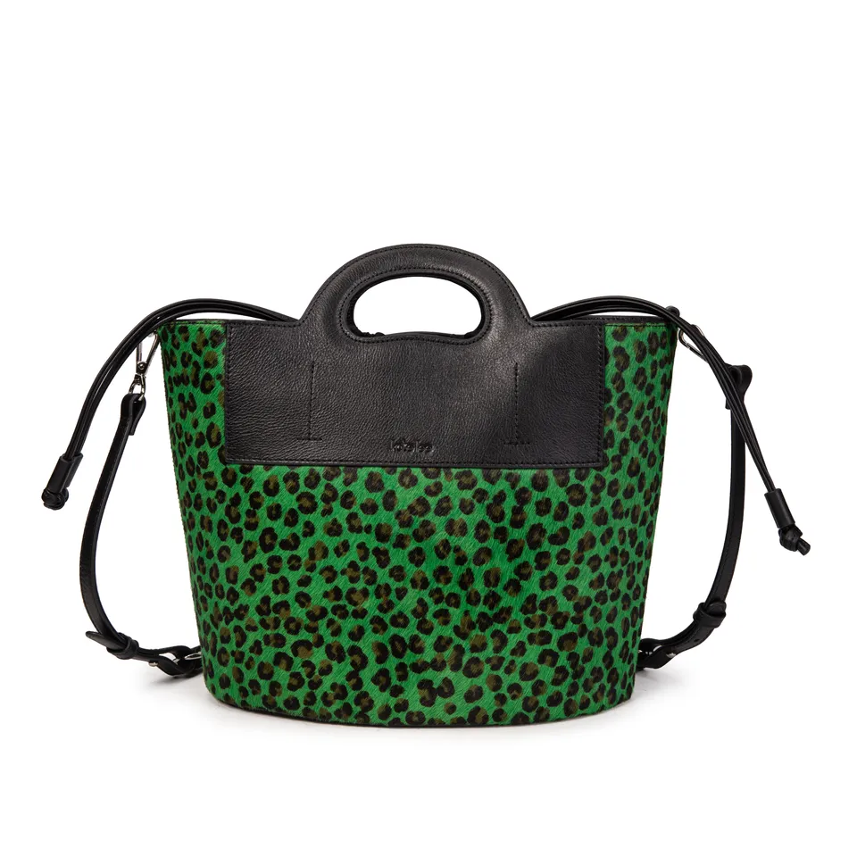 kate-lee-st-tropez-sac-seau-cuir-vert-l-opard image 1