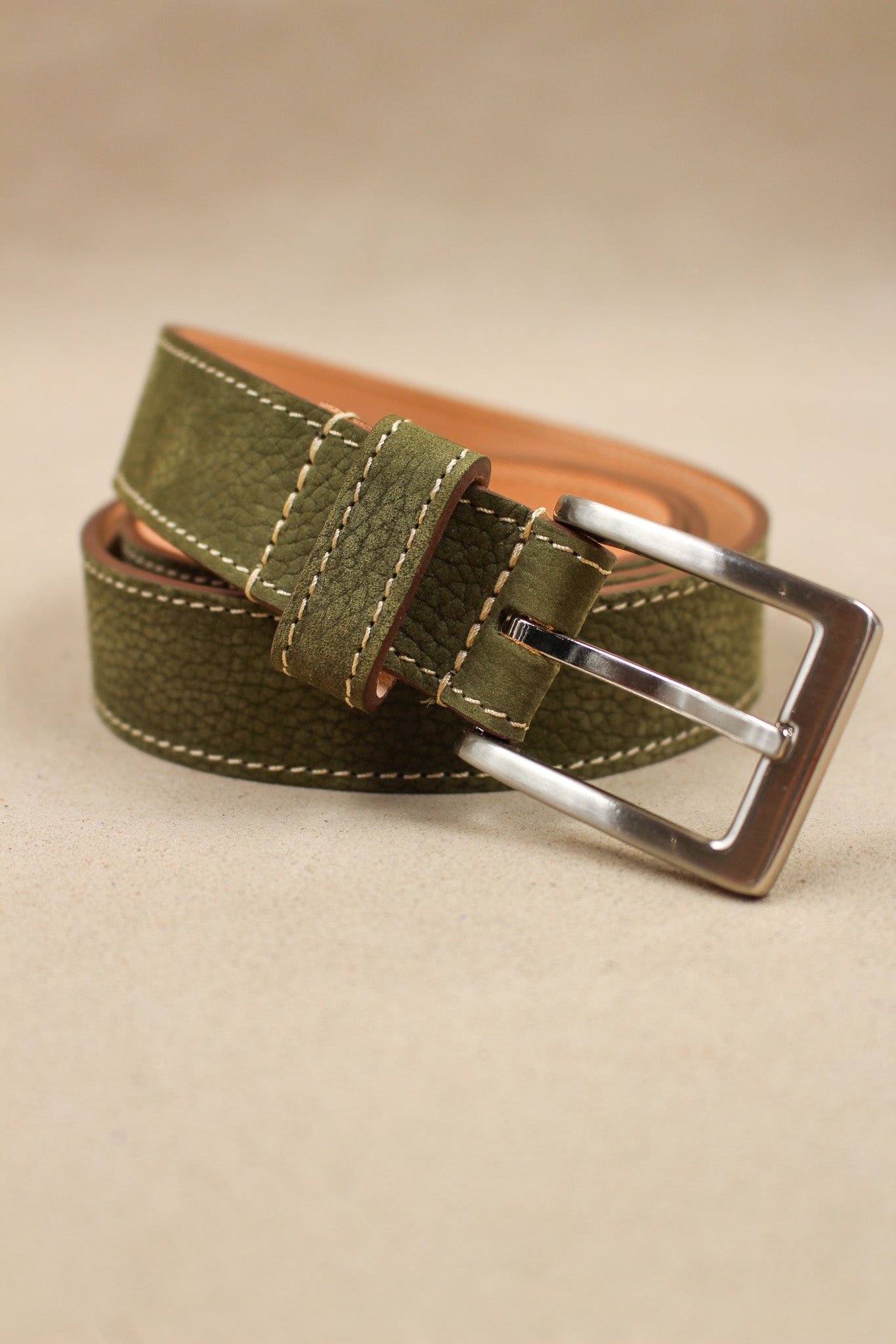 charles-et-charlus-ceinture-35-plate-4004-cuir-nubuck-kaki-90 image 1
