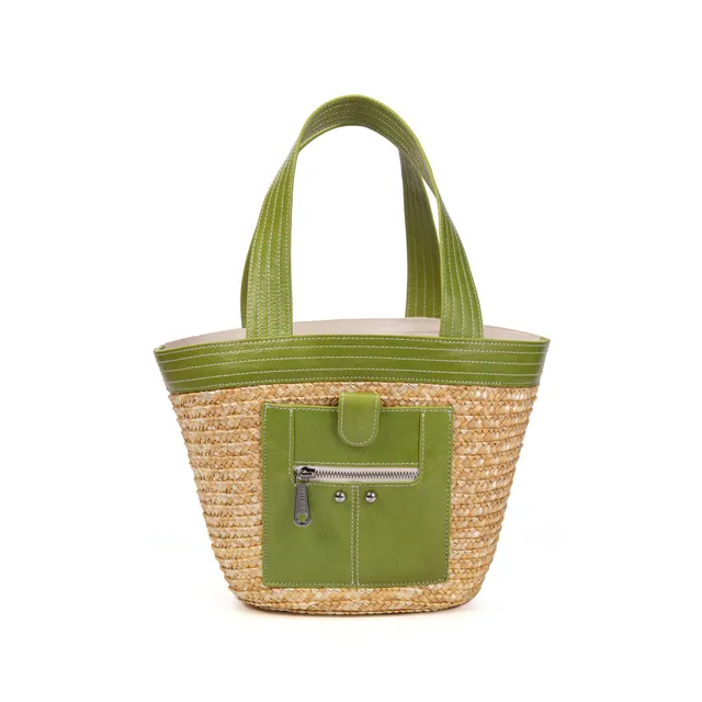 kate-lee-m-panier-madele-sac-panier-vert-paille-cuir image 1